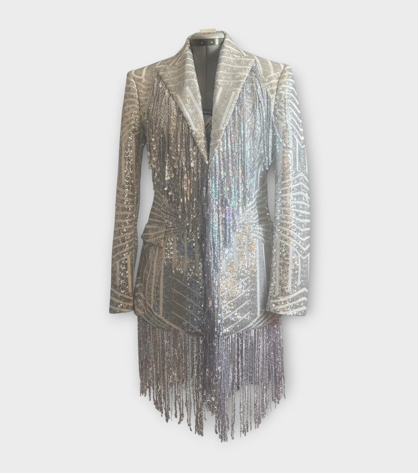 Silver Sequin Fringe Blazer Dress