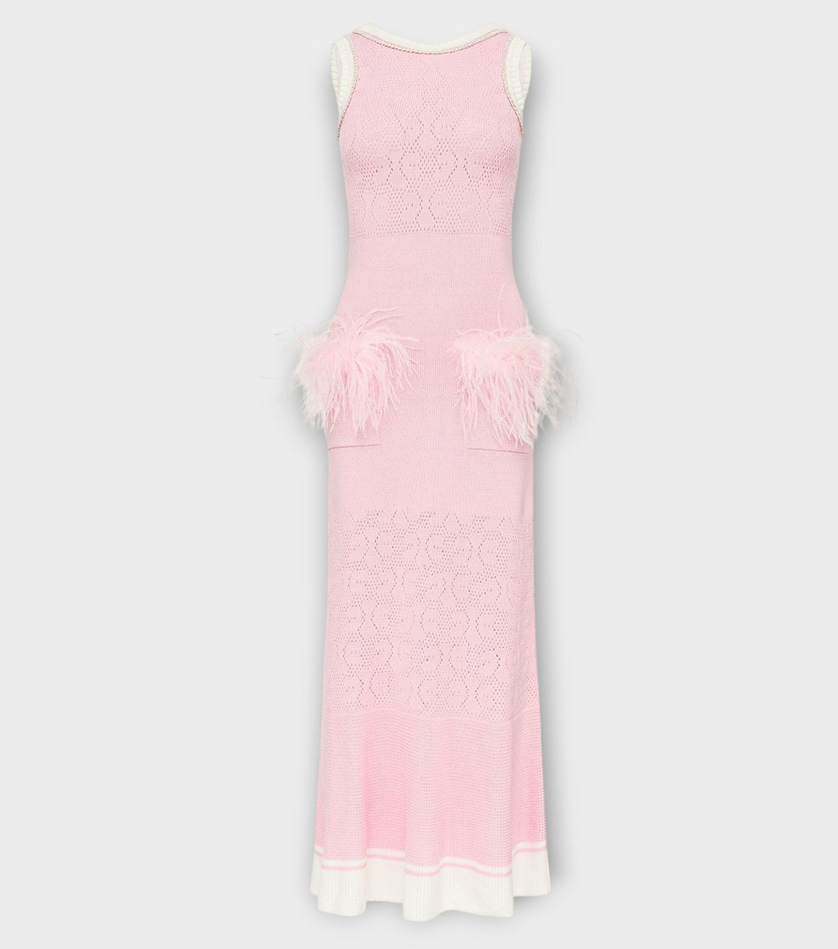 Pink Knit Midi Dress with Ostrich Feather Pockets