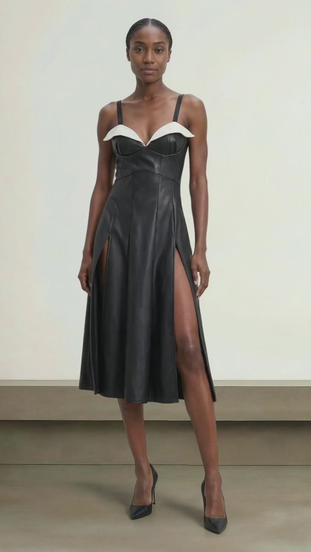 structured vegan leather runway dress