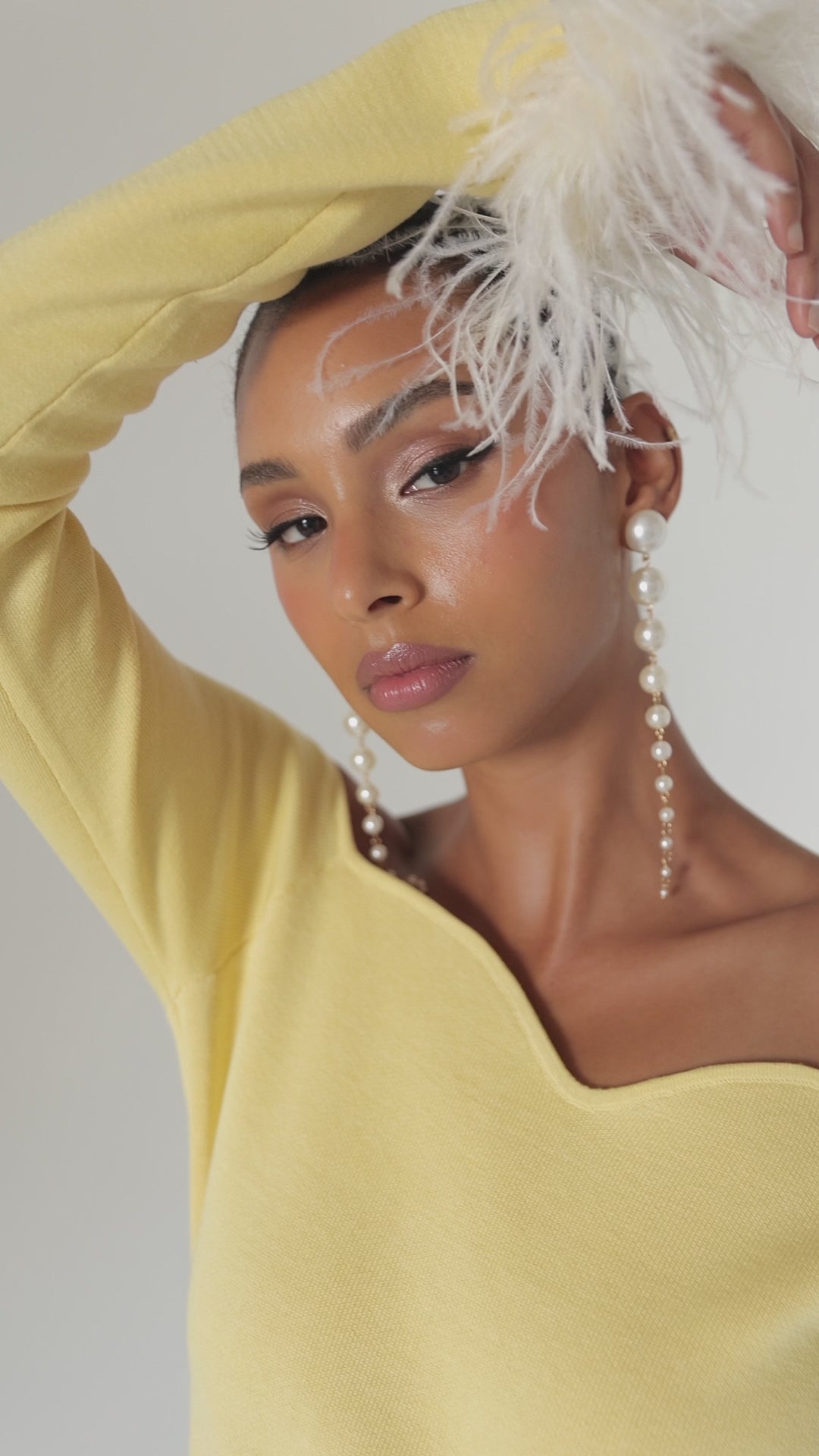 ANDREEVA - Butter Yellow Vanilla Knit Skirt With Feathers, buy at DOORS NYC