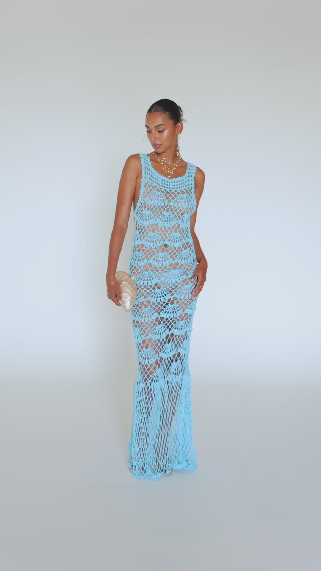 Aqua Shell Handmade Maxi Crochet Dress