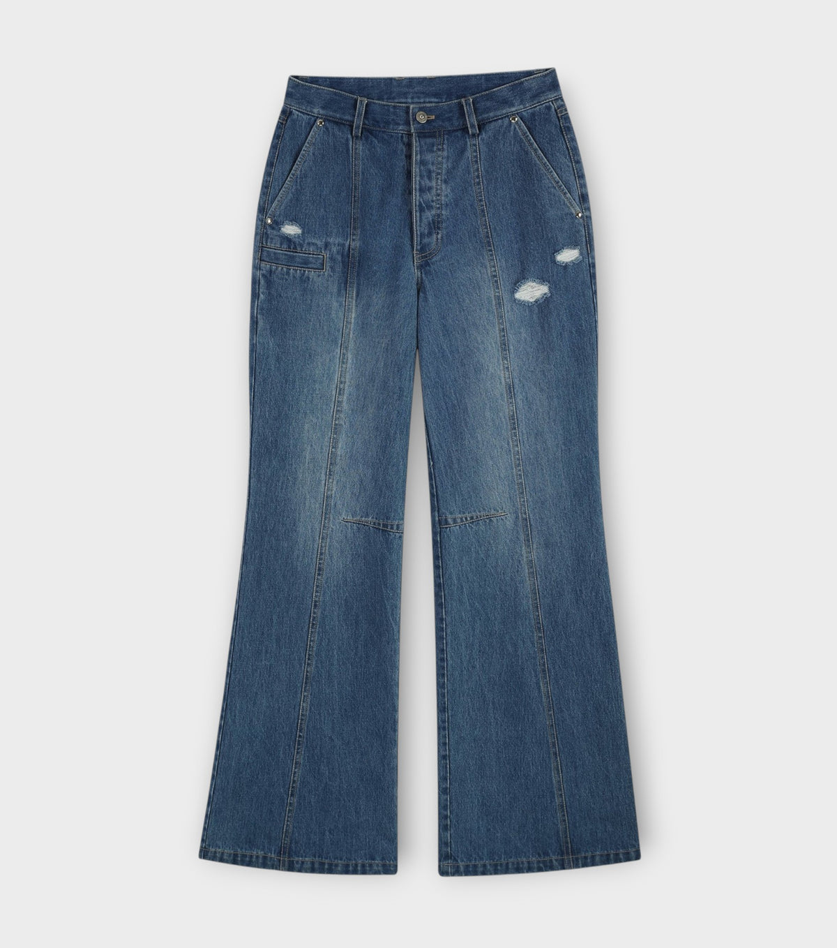 Blue Flared Distressed Denim Jeans