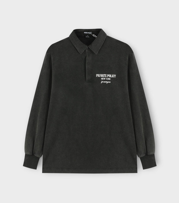 Washed Black Long Sleeve Polo Shirt