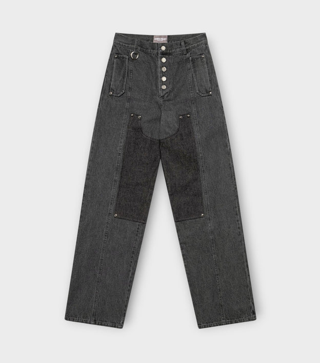 Washed Black Panel Straight-Leg Jeans