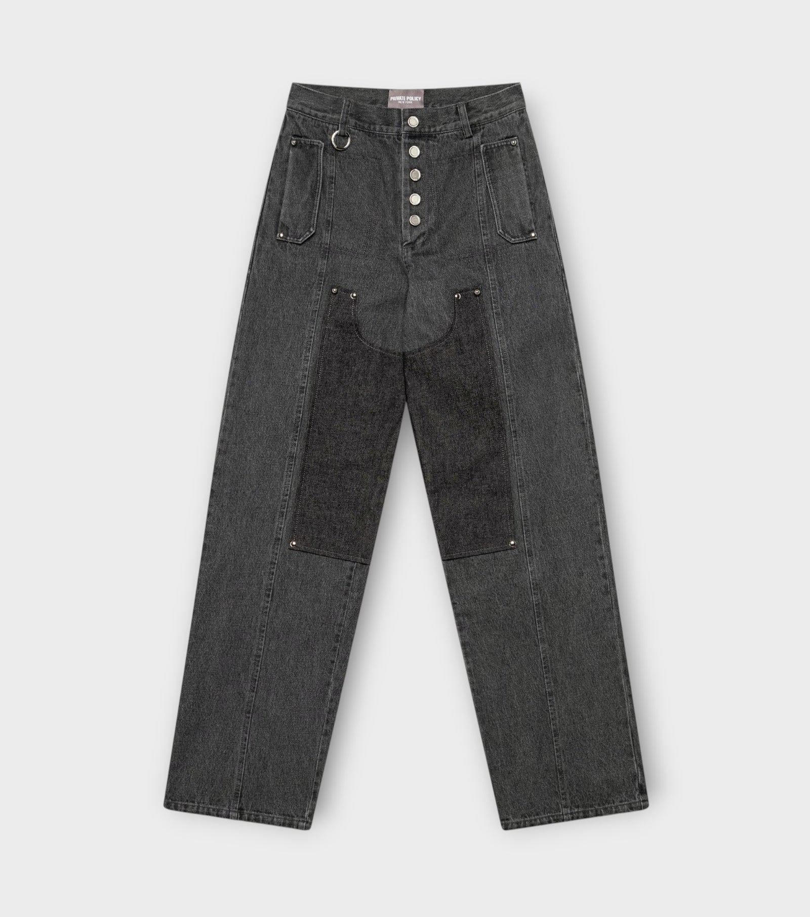 Washed Black Panel Straight-Leg Jeans