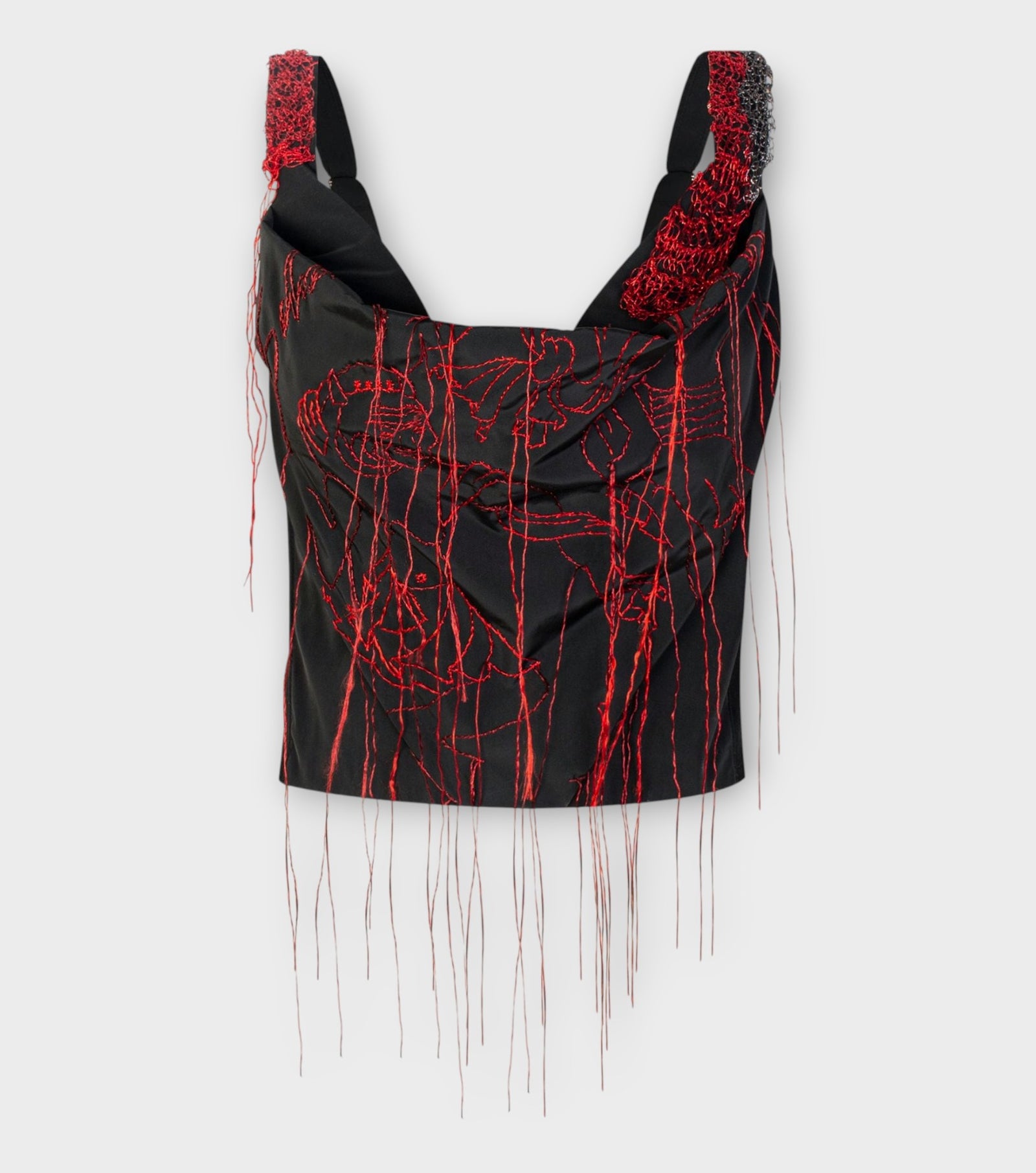 Black & Red Draped Embroidered Corset | PR Sample