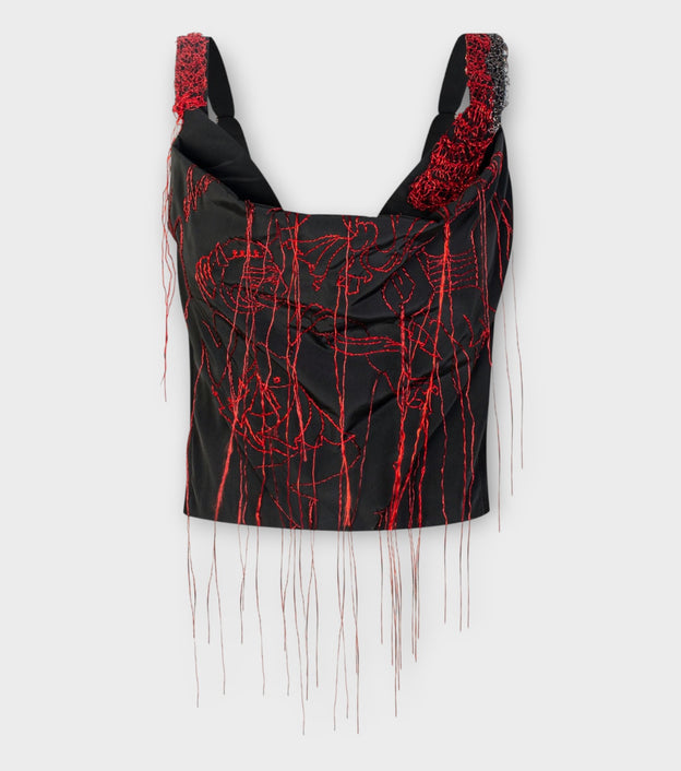 Black & Red Draped Embroidered Corset