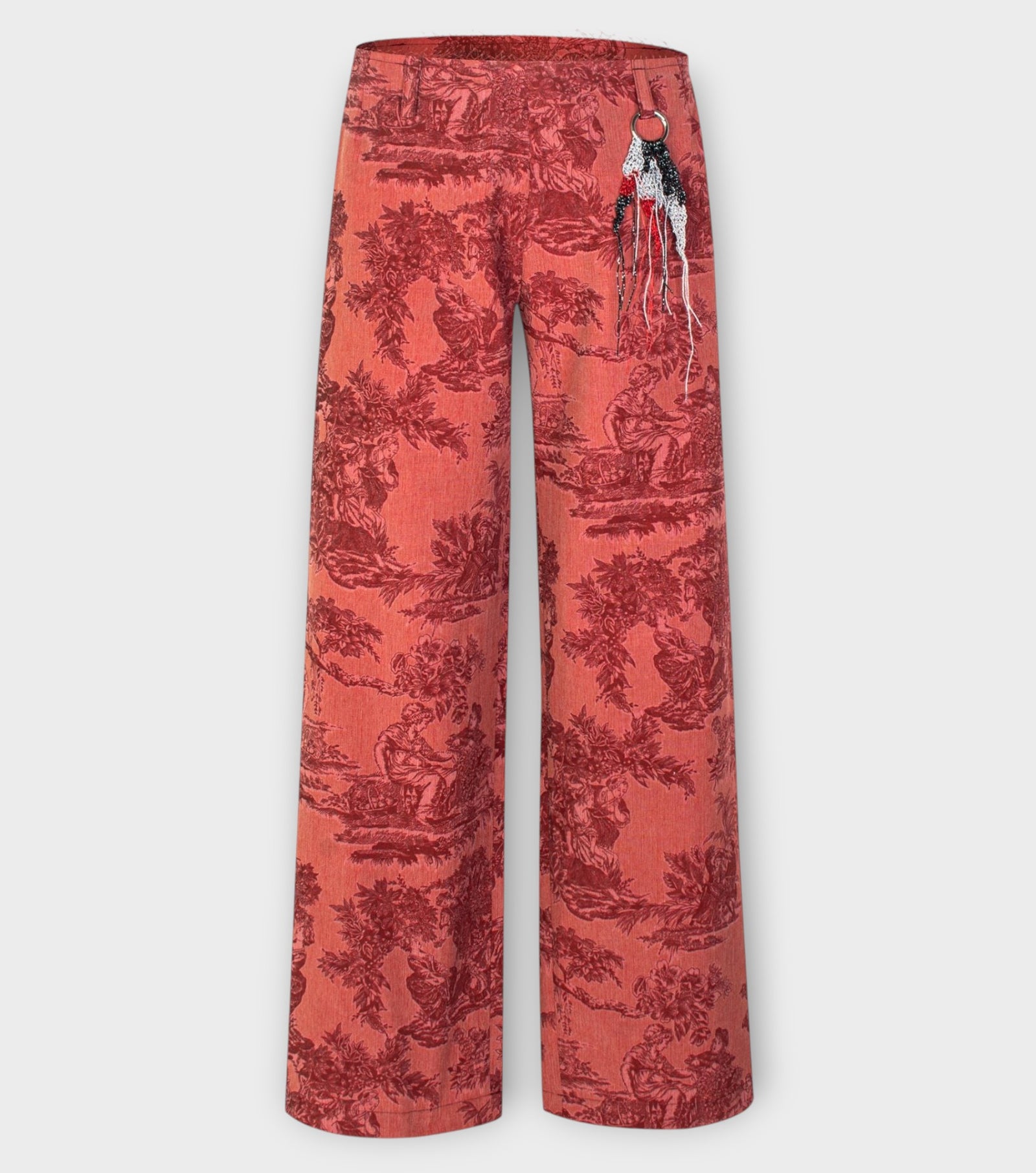 Red Jacquard Straight Leg Trousers | PR Sample