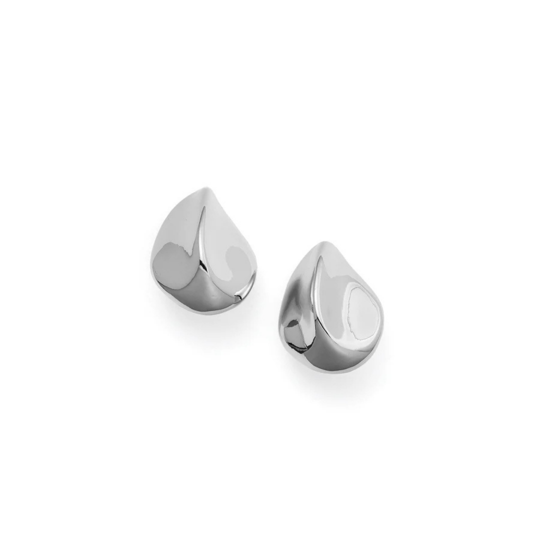 Silver Sculptural Teardrop Stud Earrings