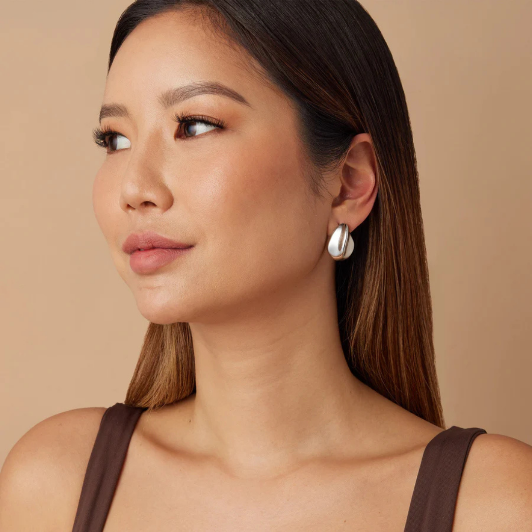 Silver Sculptural Teardrop Stud Earrings