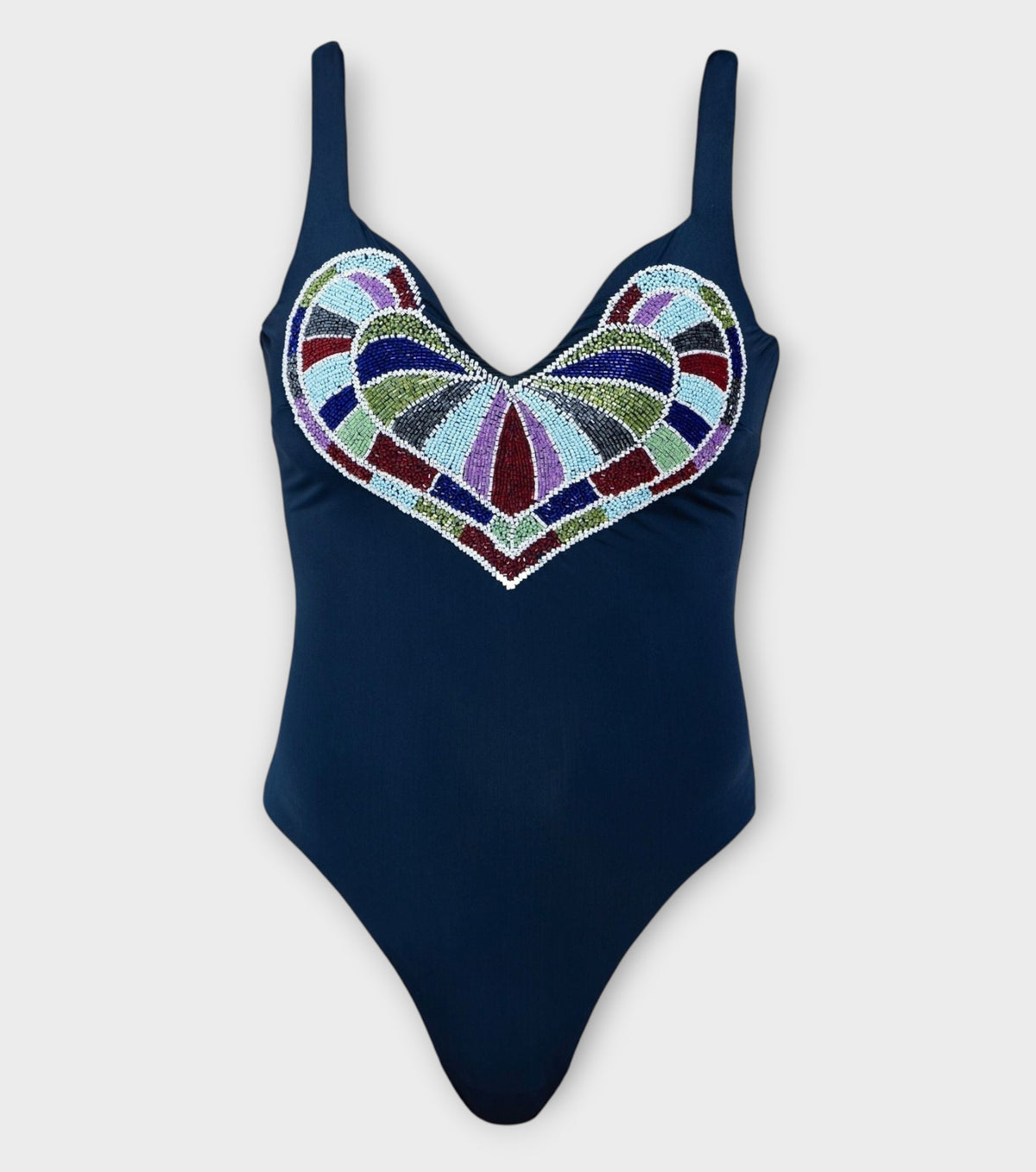 Amor Hand-Beaded Embellished One-Piece Swimsuit | Navy