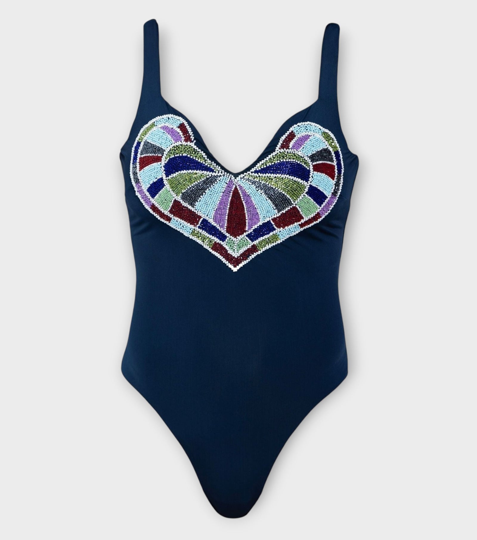 Amor Hand-Beaded Embellished One-Piece Swimsuit | Navy