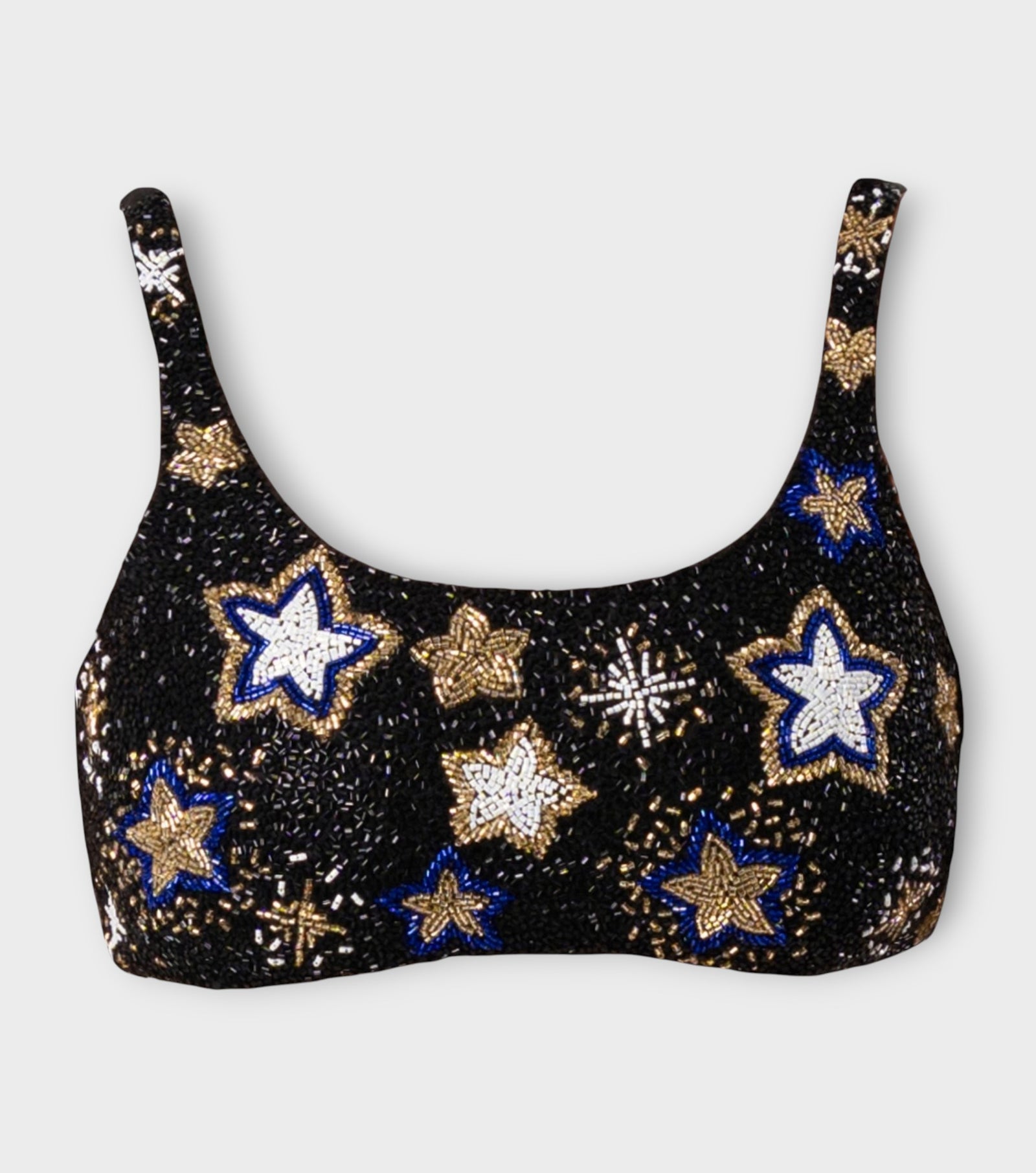 Celeste Hand-Beaded Embellished Bikini Top | Black