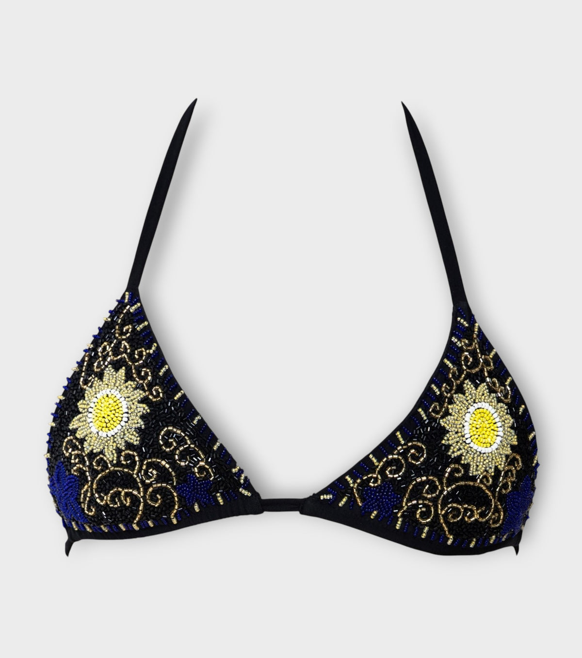 Dark Tide Hand-Beaded Embellished Bikini Top | Black