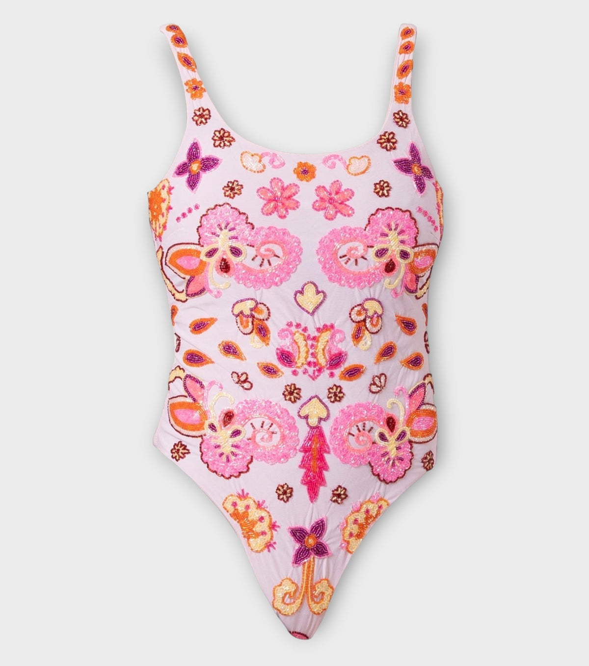Floral Fiesta Hand-Beaded Embellished One-Piece Swimsuit