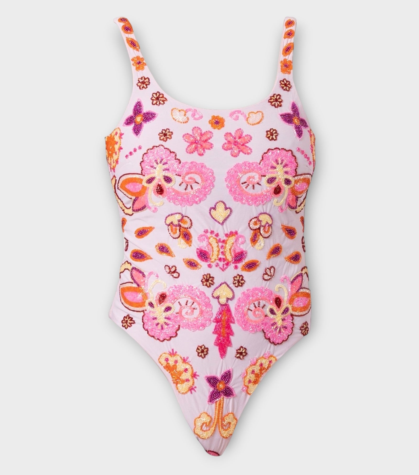 Floral Fiesta Hand-Beaded Embellished One-Piece Swimsuit