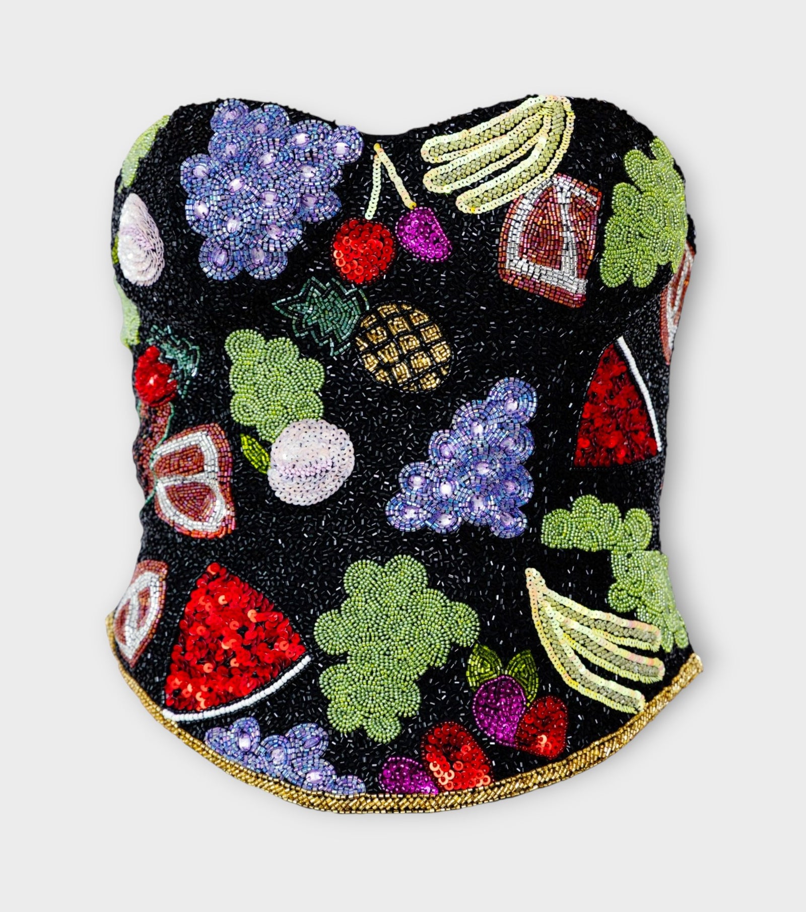 Fruit Hand-Beaded Embellished Corset Top | Black