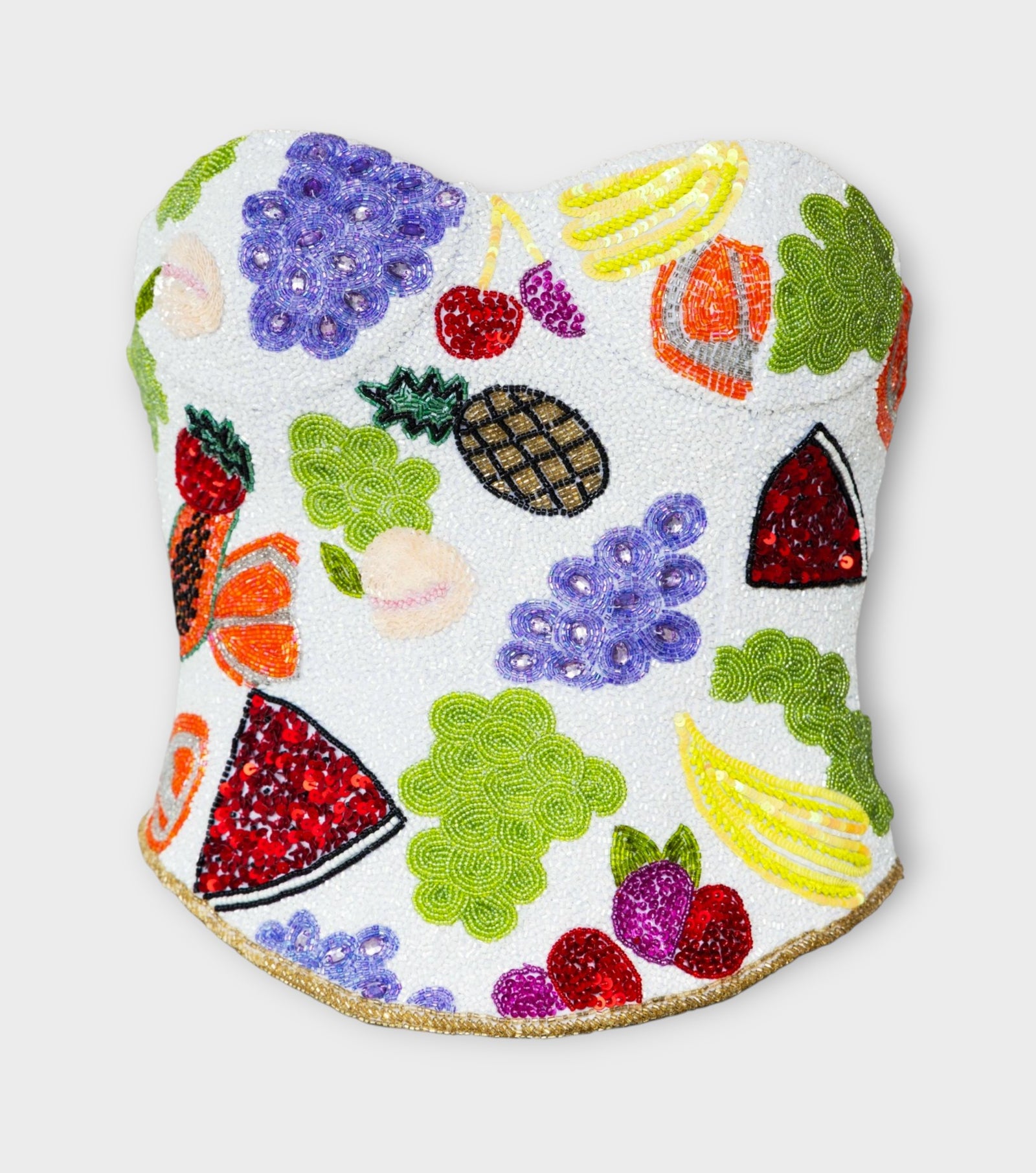 Fruit Hand-Beaded Embellished Corset Top | White
