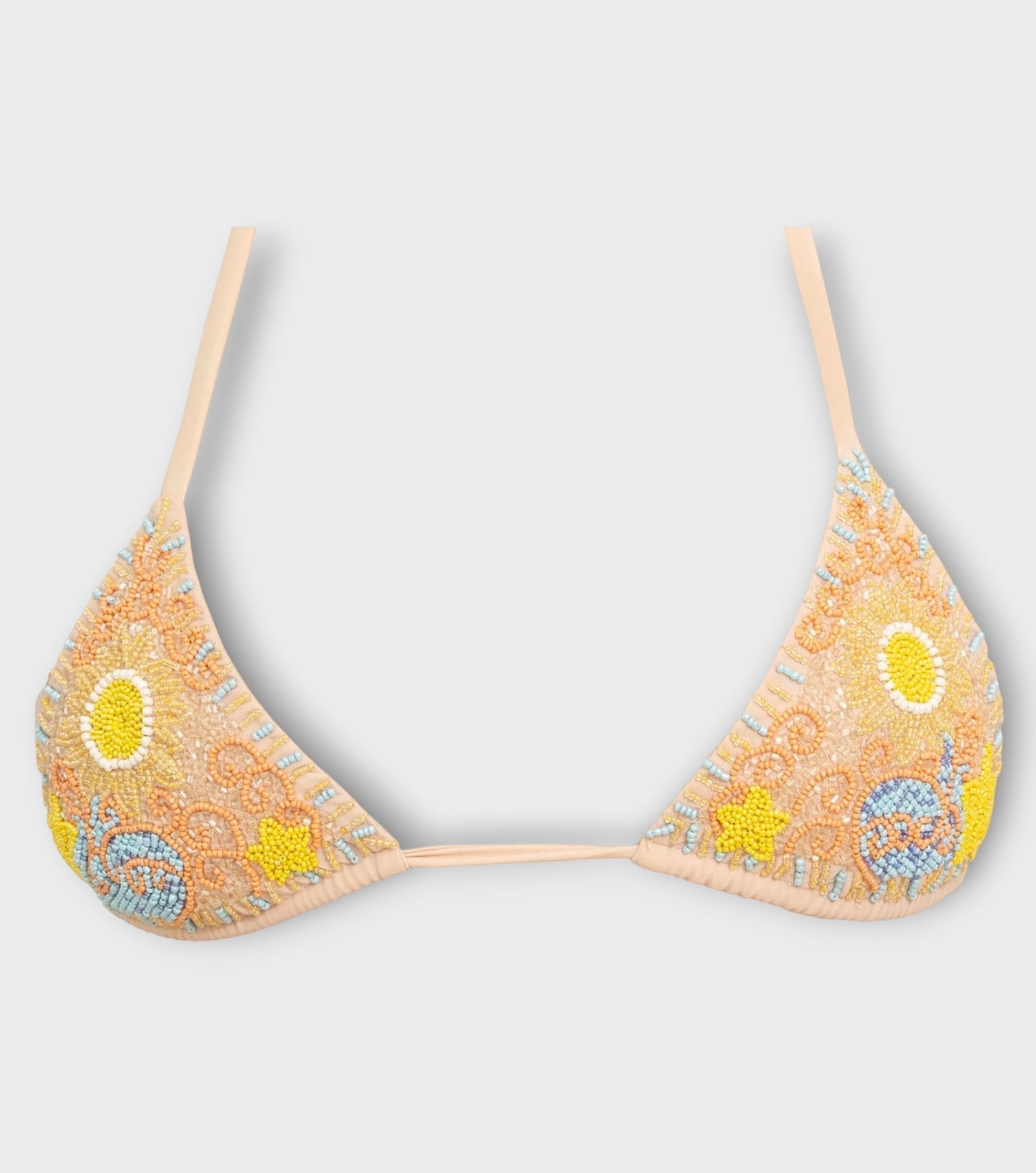 High Tide Hand-Beaded Embellished Bikini Top | Sand