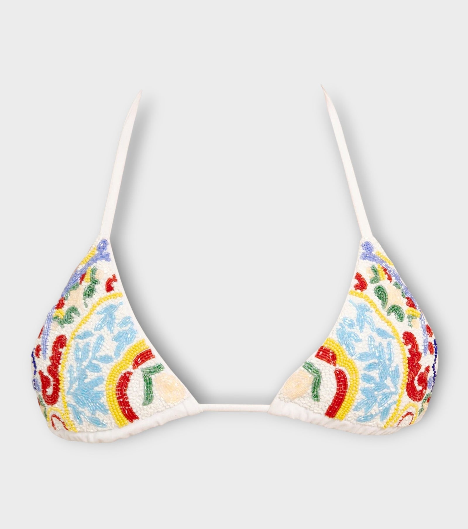 Limoncello Hand-Beaded Embellished Bikini Top | White