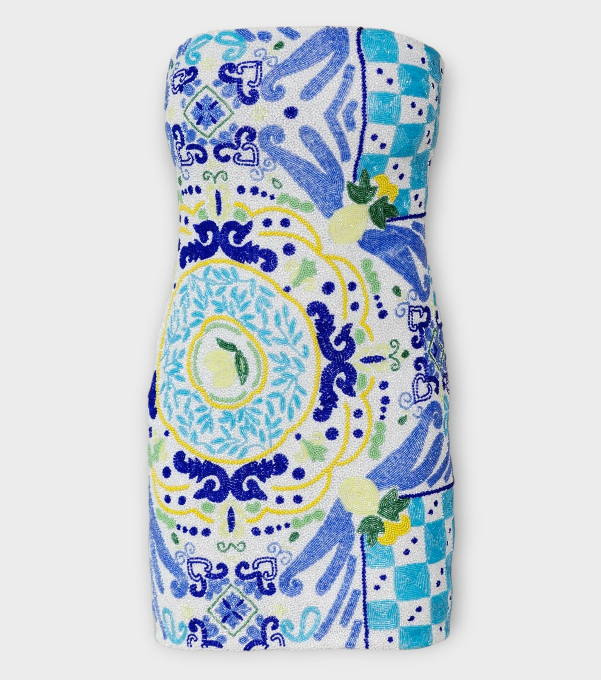 Limoncello Hand-Beaded Embellished Mini Dress | White/Blue