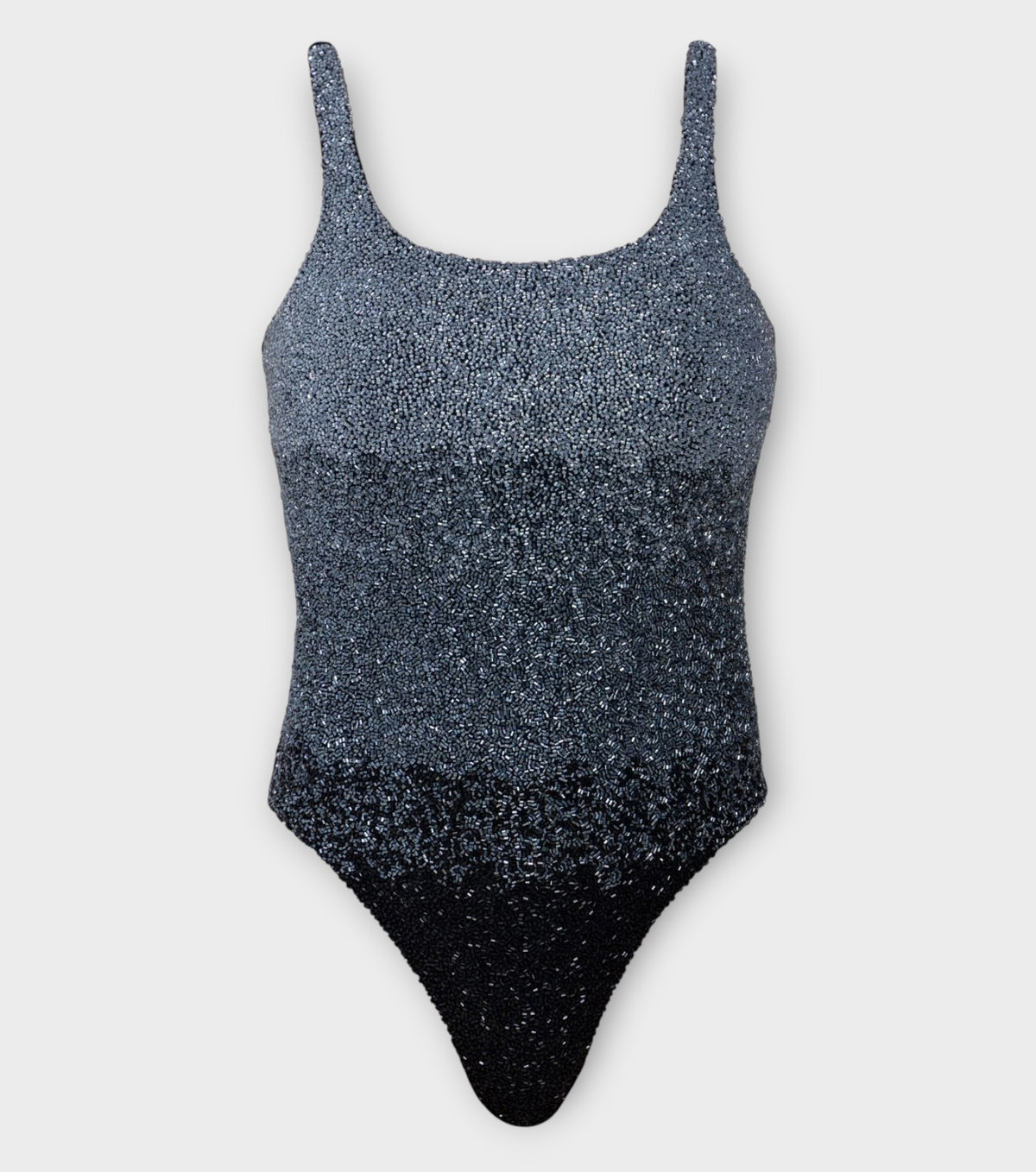 Ombre Hand-Beaded Embellished One-Piece Swimsuit | Black