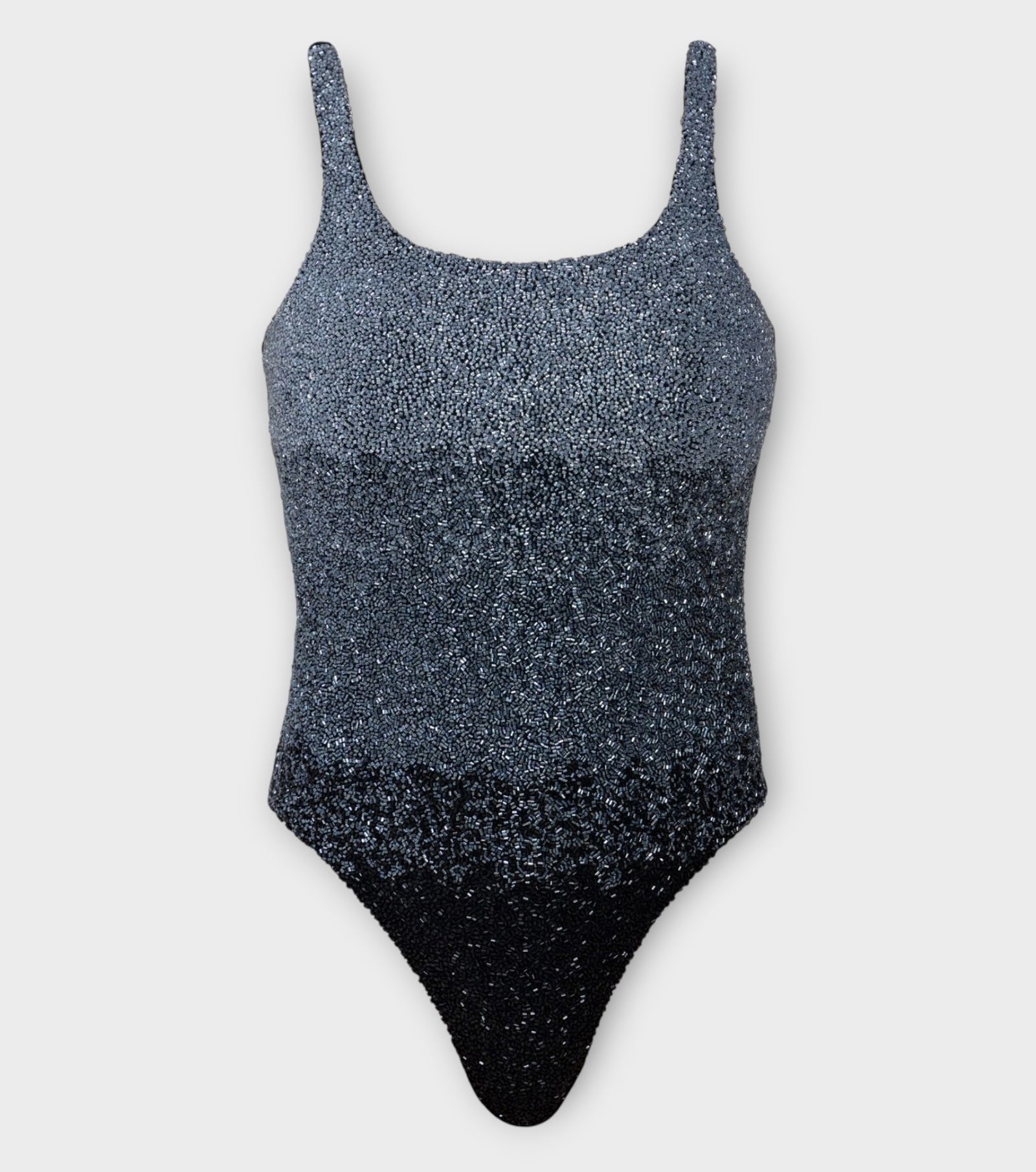 Ombre Hand-Beaded Embellished One-Piece Swimsuit | Black