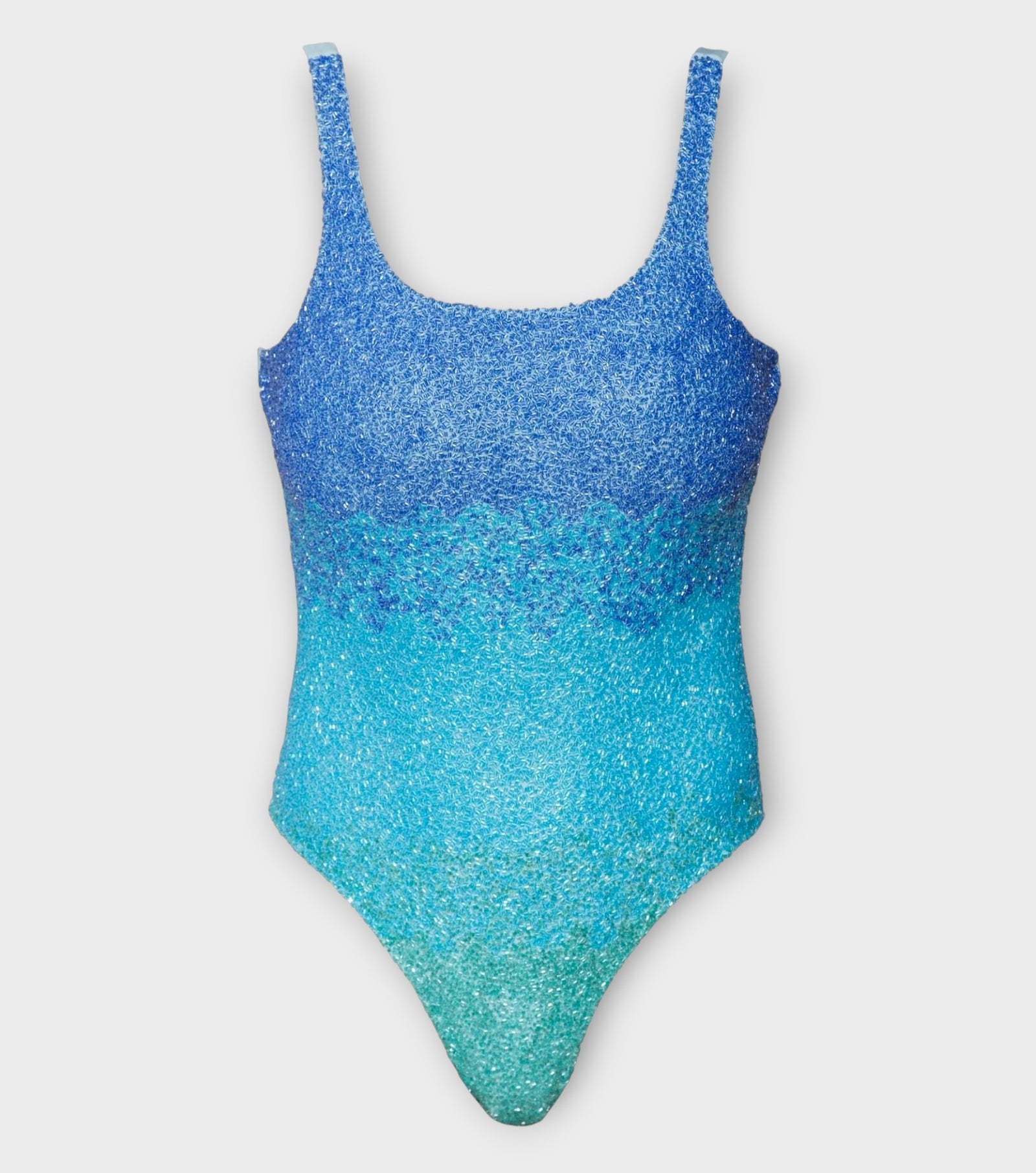 Ombre Hand-Beaded Embellished One-Piece Swimsuit | Blue