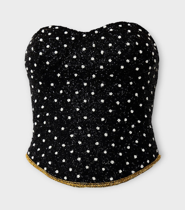 Perla Hand-Beaded Embellished Corset Top | Black