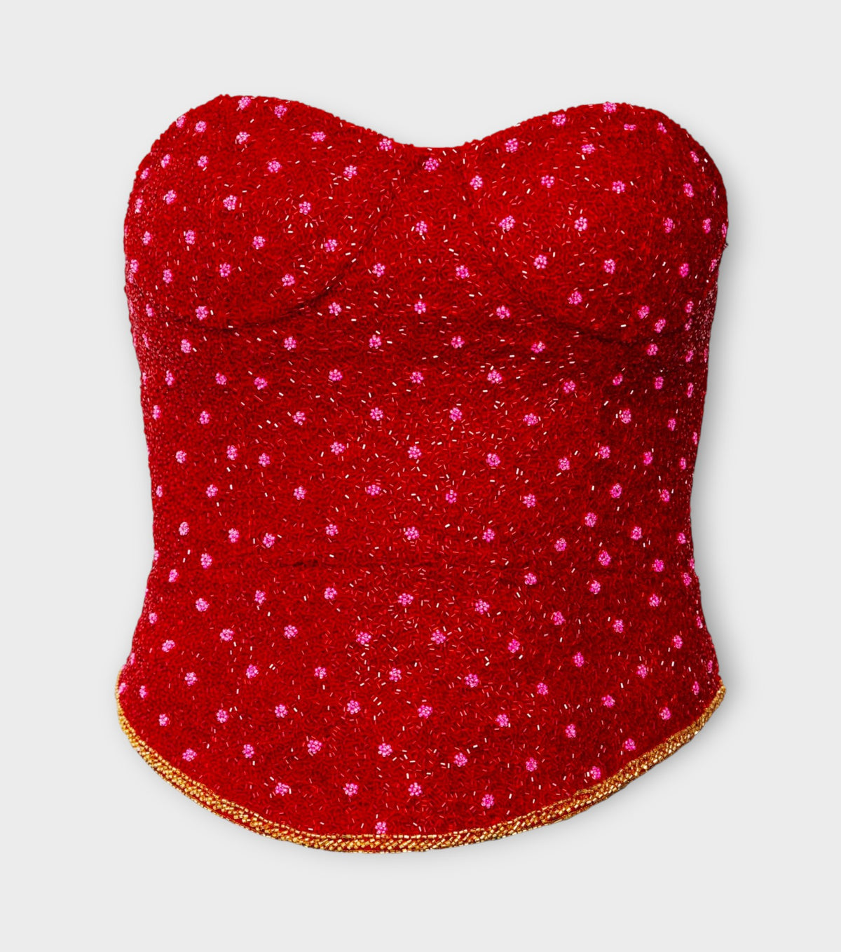 Perla Hand-Beaded Embellished Corset Top | Red