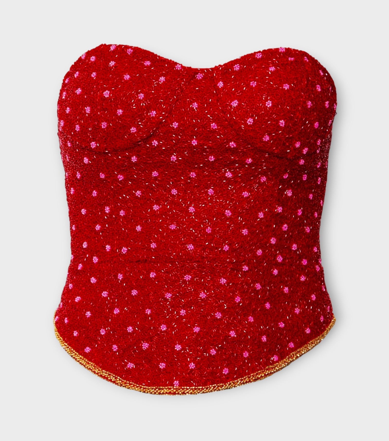 Perla Hand-Beaded Embellished Corset Top | Red