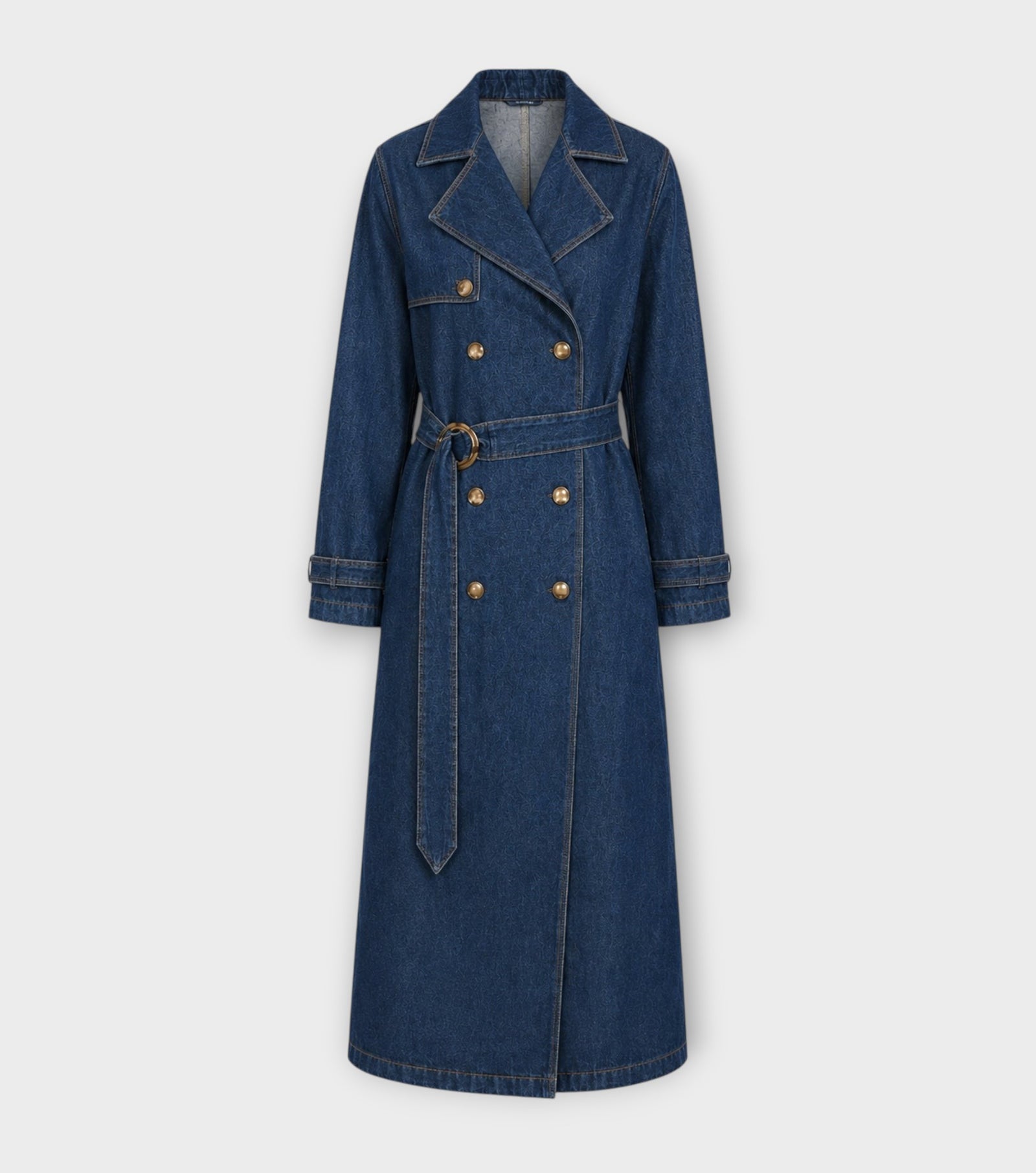 Dark Blue Belted Denim Trench Coat