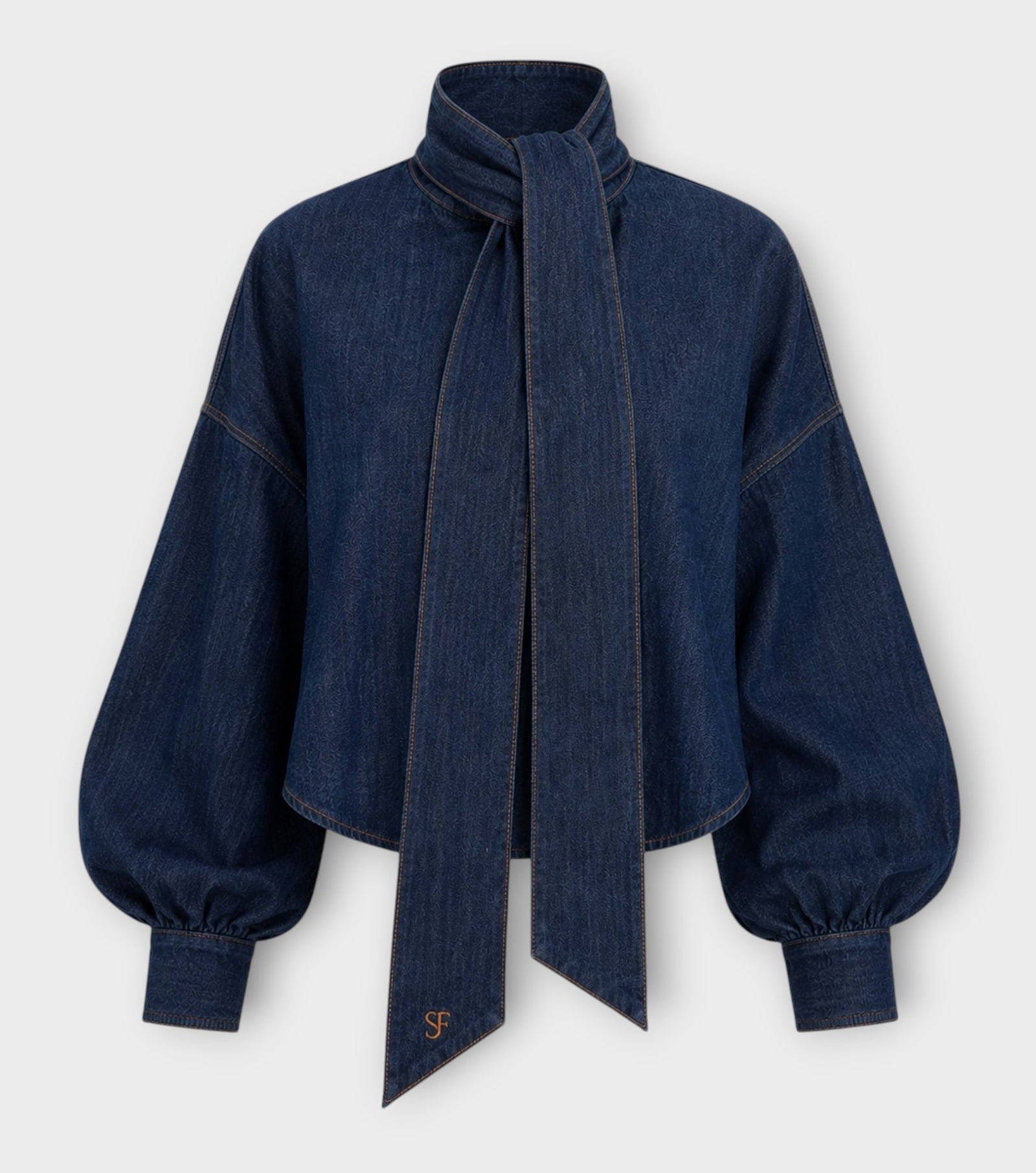 Dark Blue Denim Bow-Tie Shirt