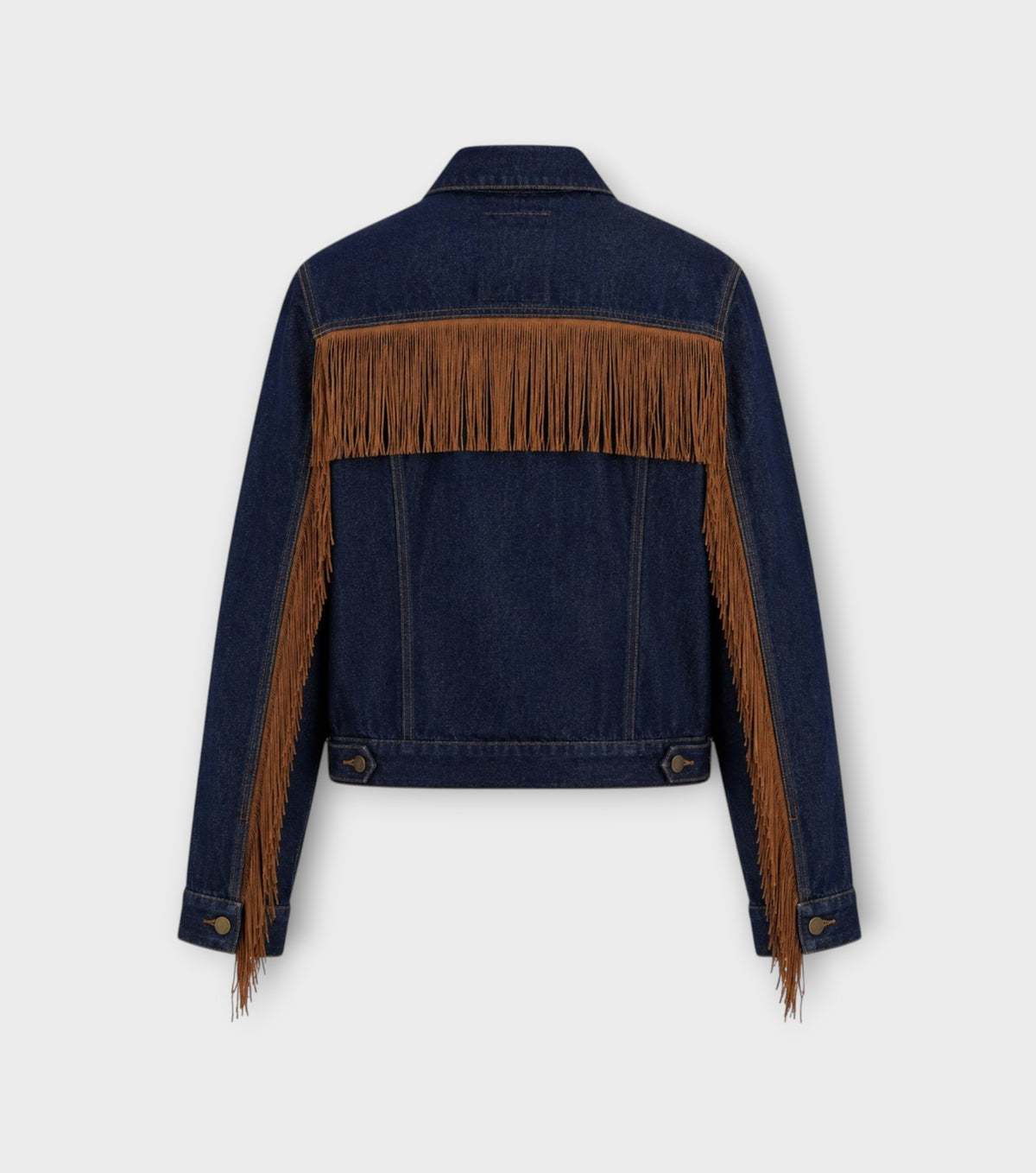 Dark Blue Denim Fringe Jacket with Western Detail | PR Sample