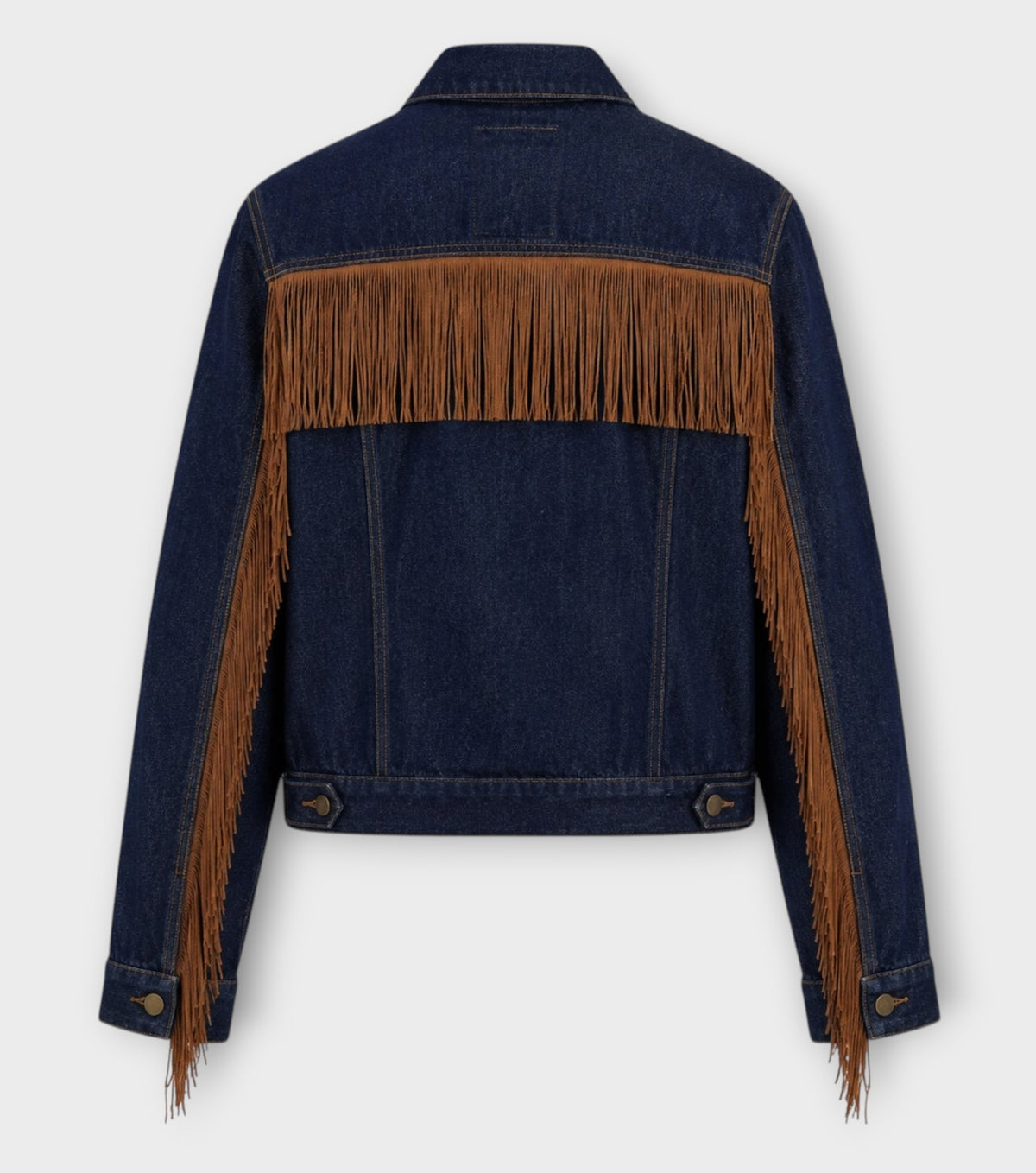 Dark Blue Denim Fringe Jacket with Western Detail