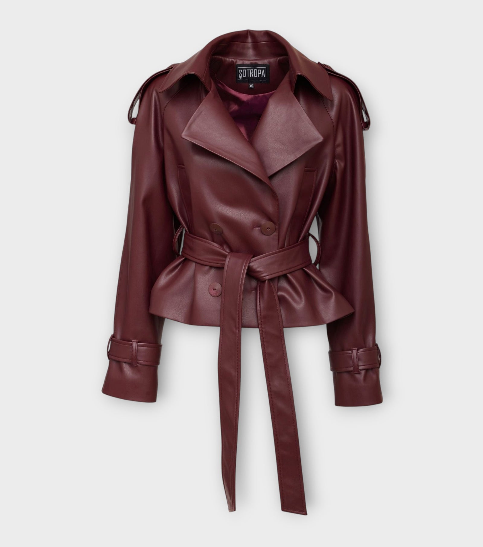 Cropped Eco Leather Trench Coat Burgundy | PR Sample