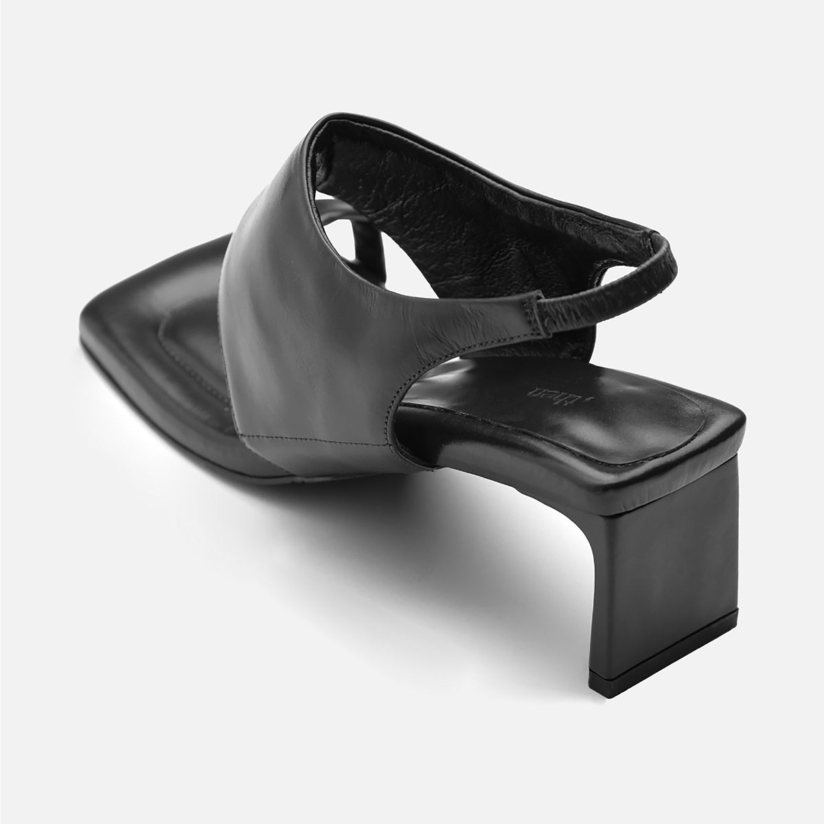 Black Leather Square-Toe Slingback Sandals