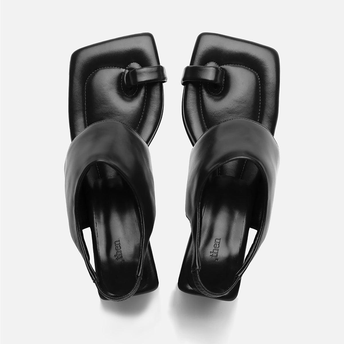 Black Leather Square-Toe Slingback Sandals