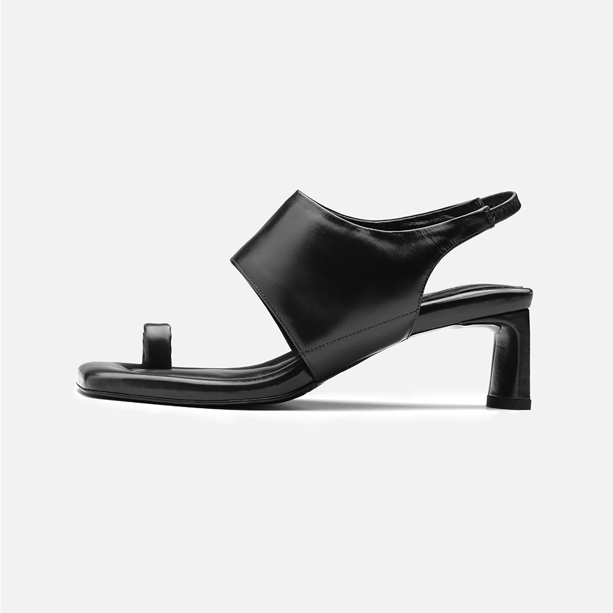 Black Leather Square-Toe Slingback Sandals