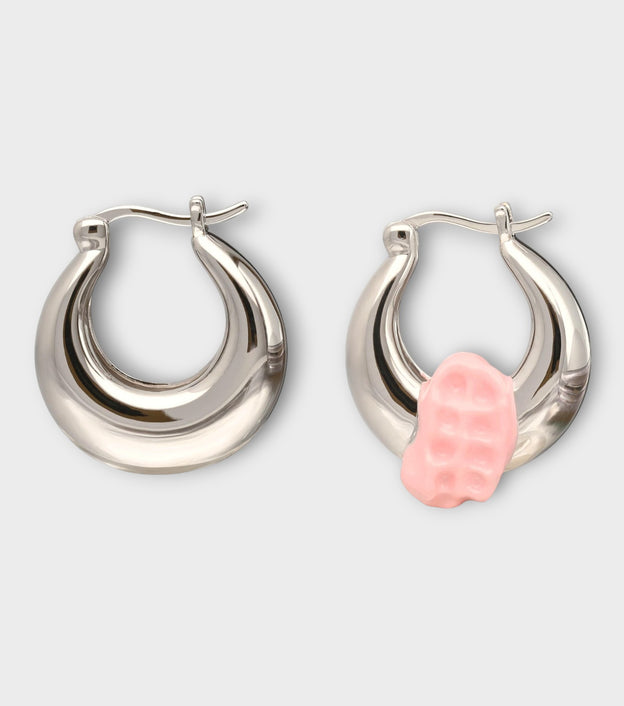 Pink Chewed Gum Hoop Poppy Earrings