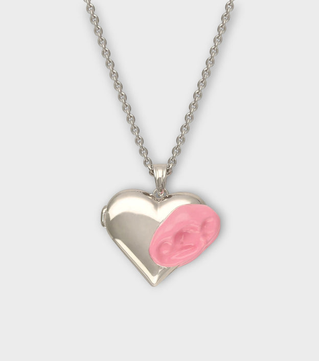 Pink Enamel Gum Heart Locket Necklace