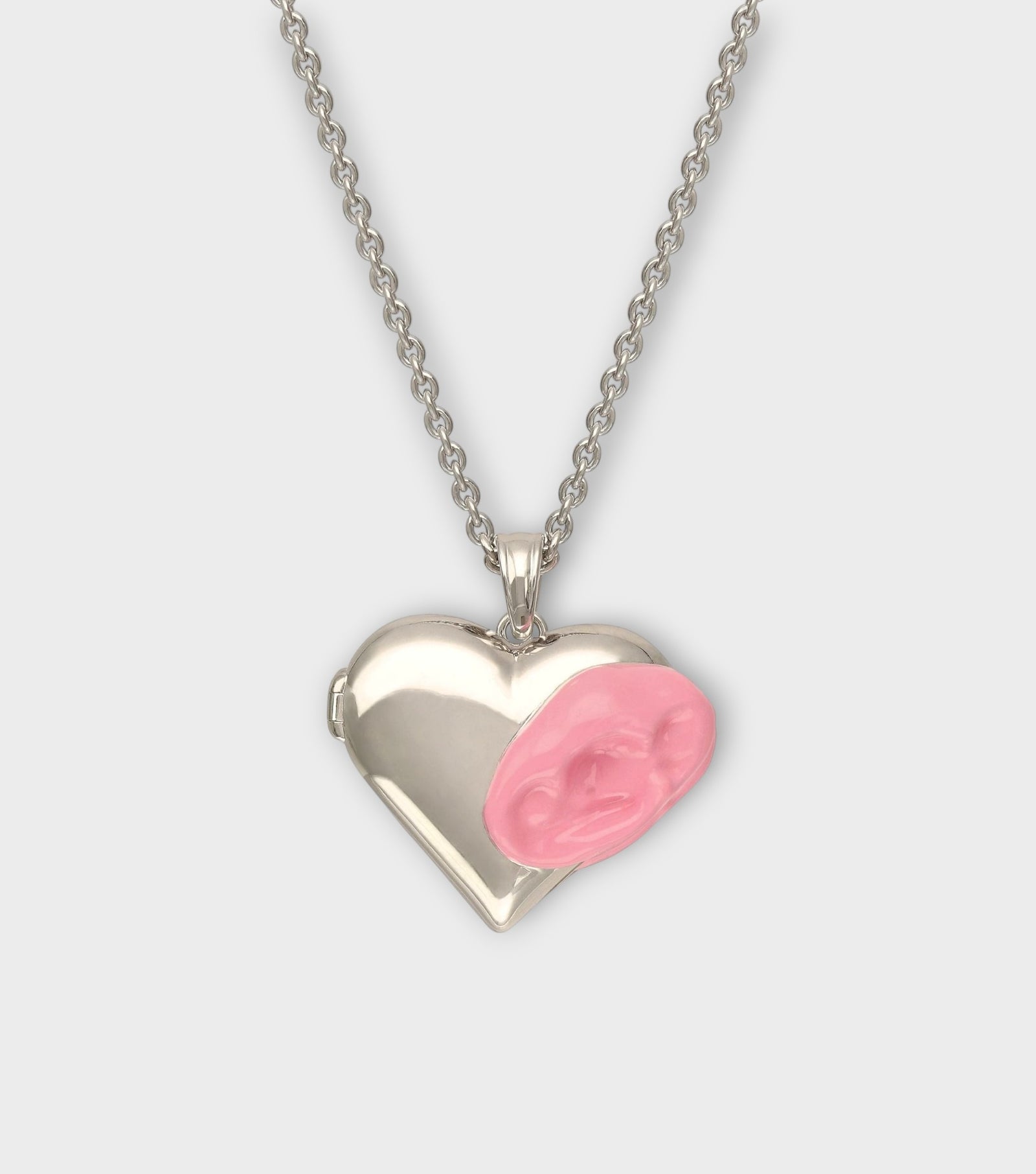 Pink Enamel Gum Heart Locket Necklace