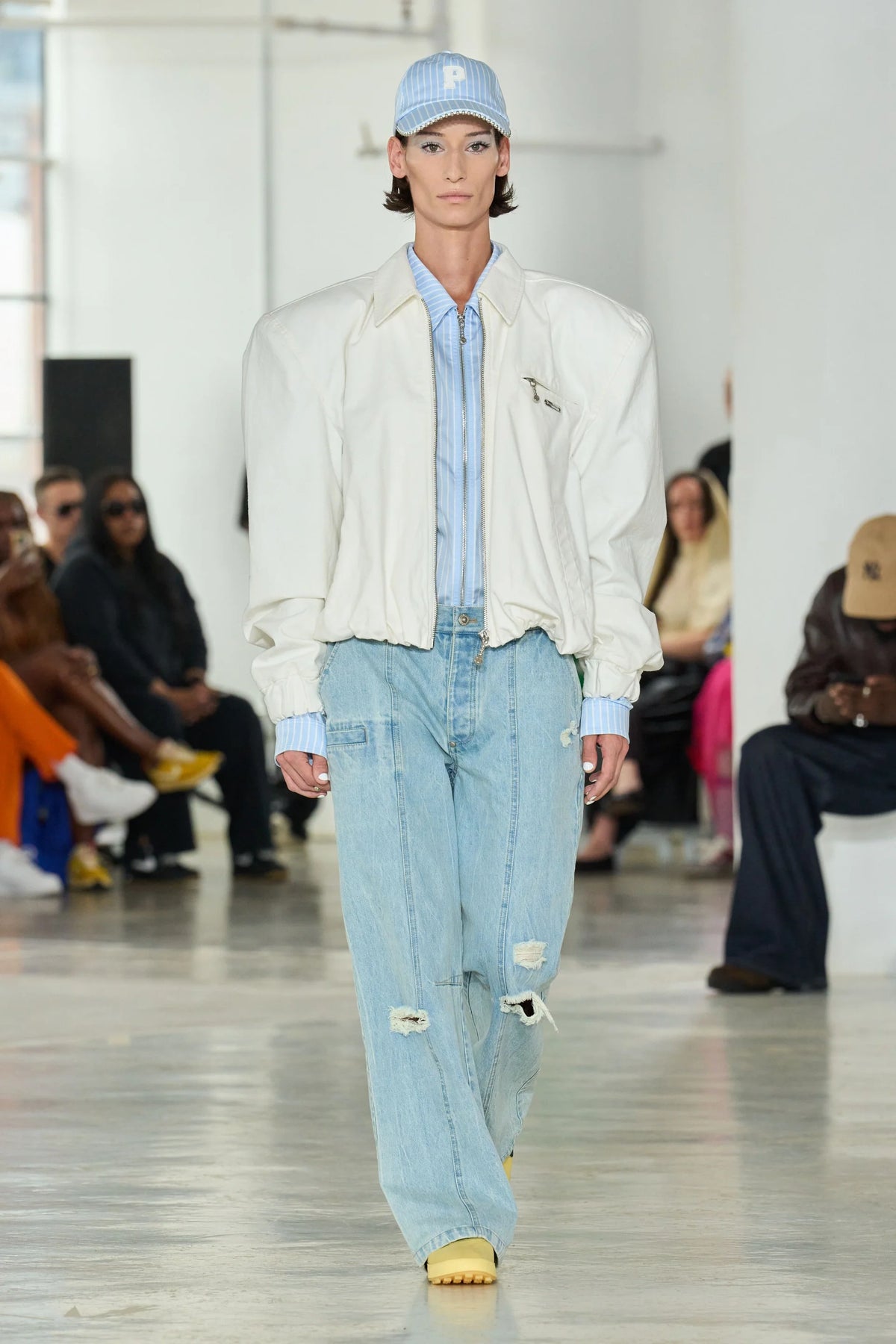 White Cropped Power Shoulder Workwear Jacket