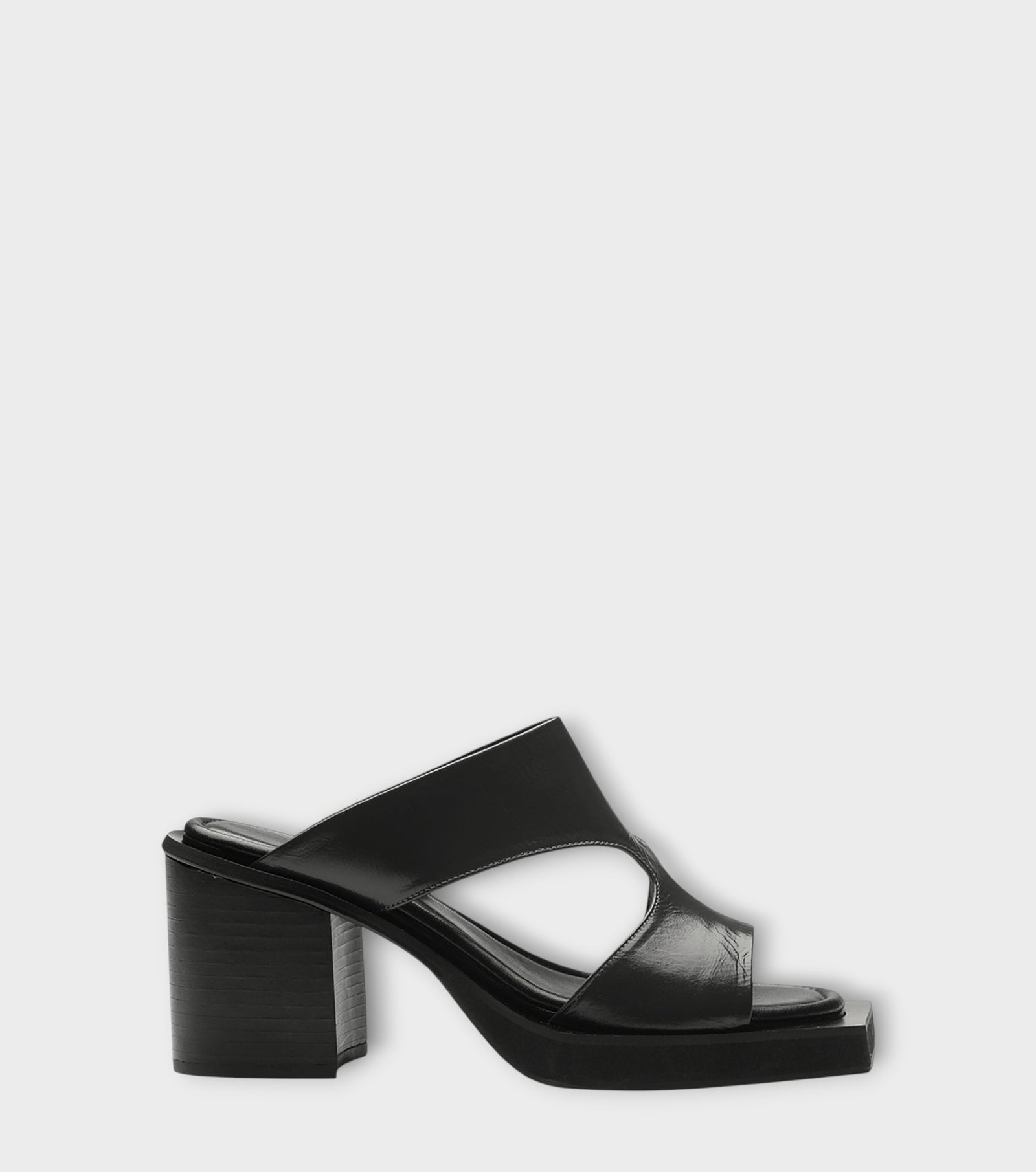 Black Block‑Heel Cutout 
Leather Mules