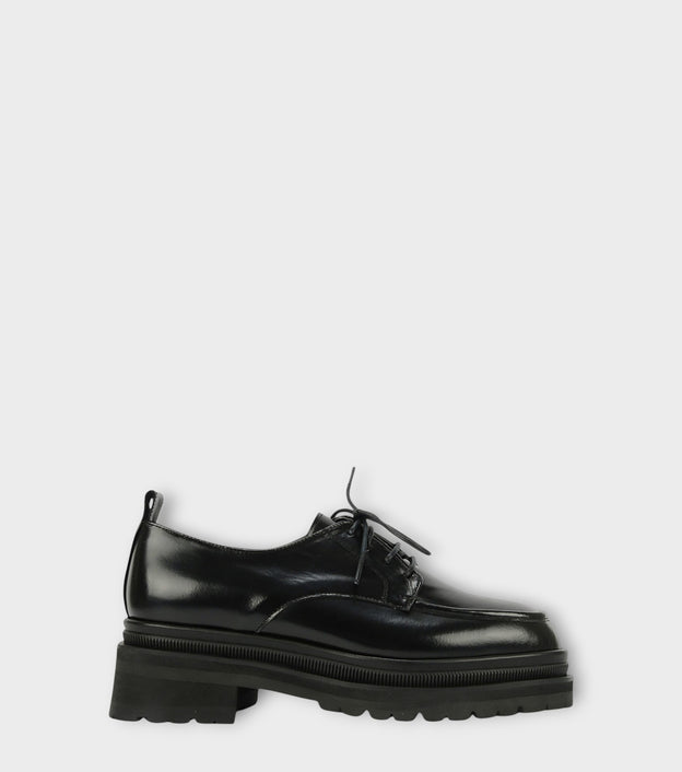 Black Chunky Leather 
Derby Shoes with Lug Sole