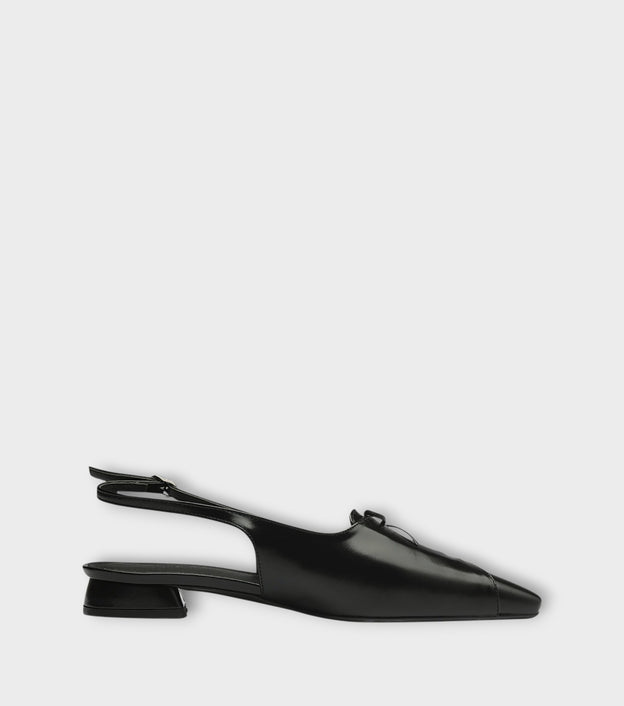 Black Leather Lace-Up Slingback Flats