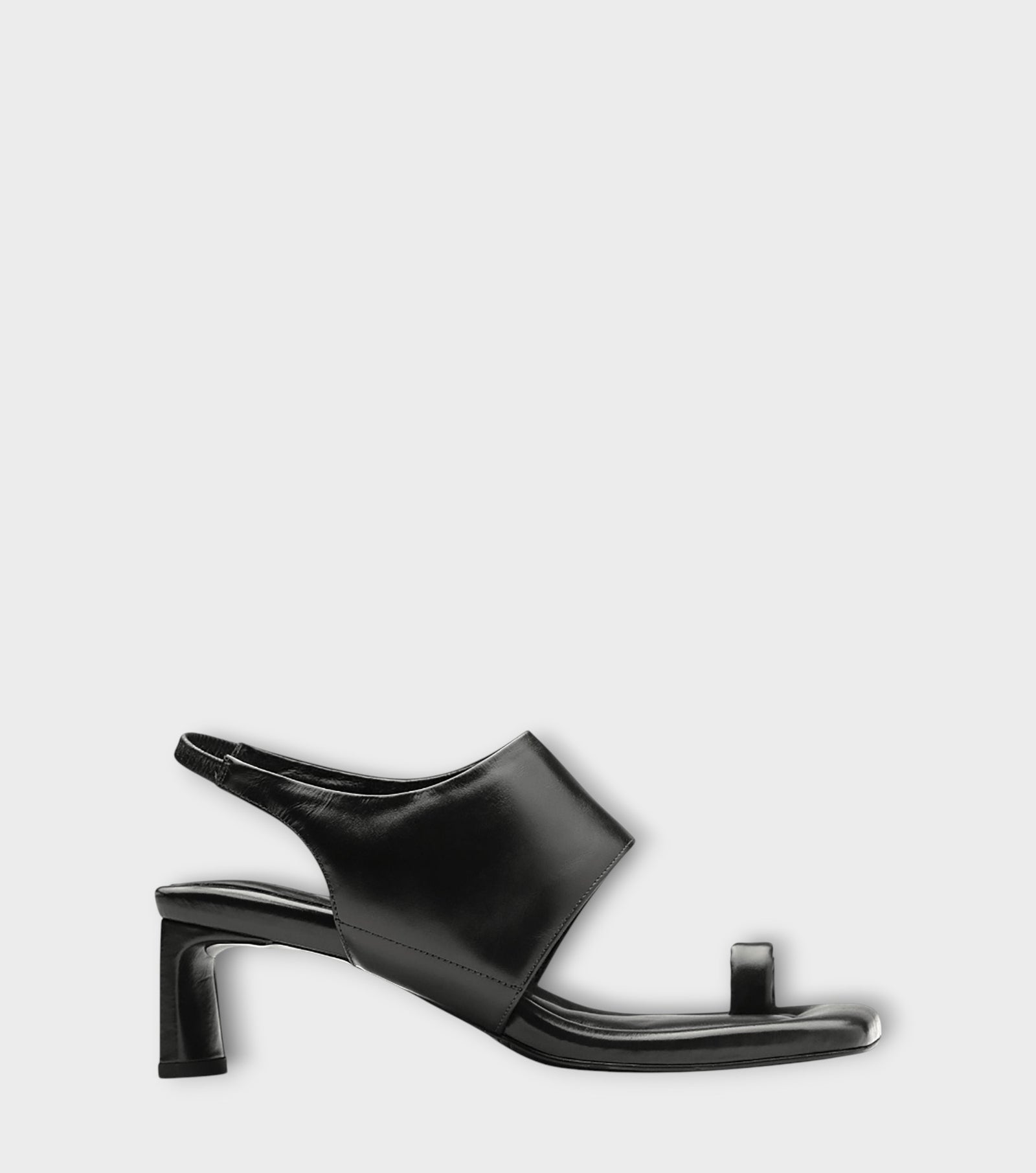 Black Leather Square-Toe Slingback Sandals