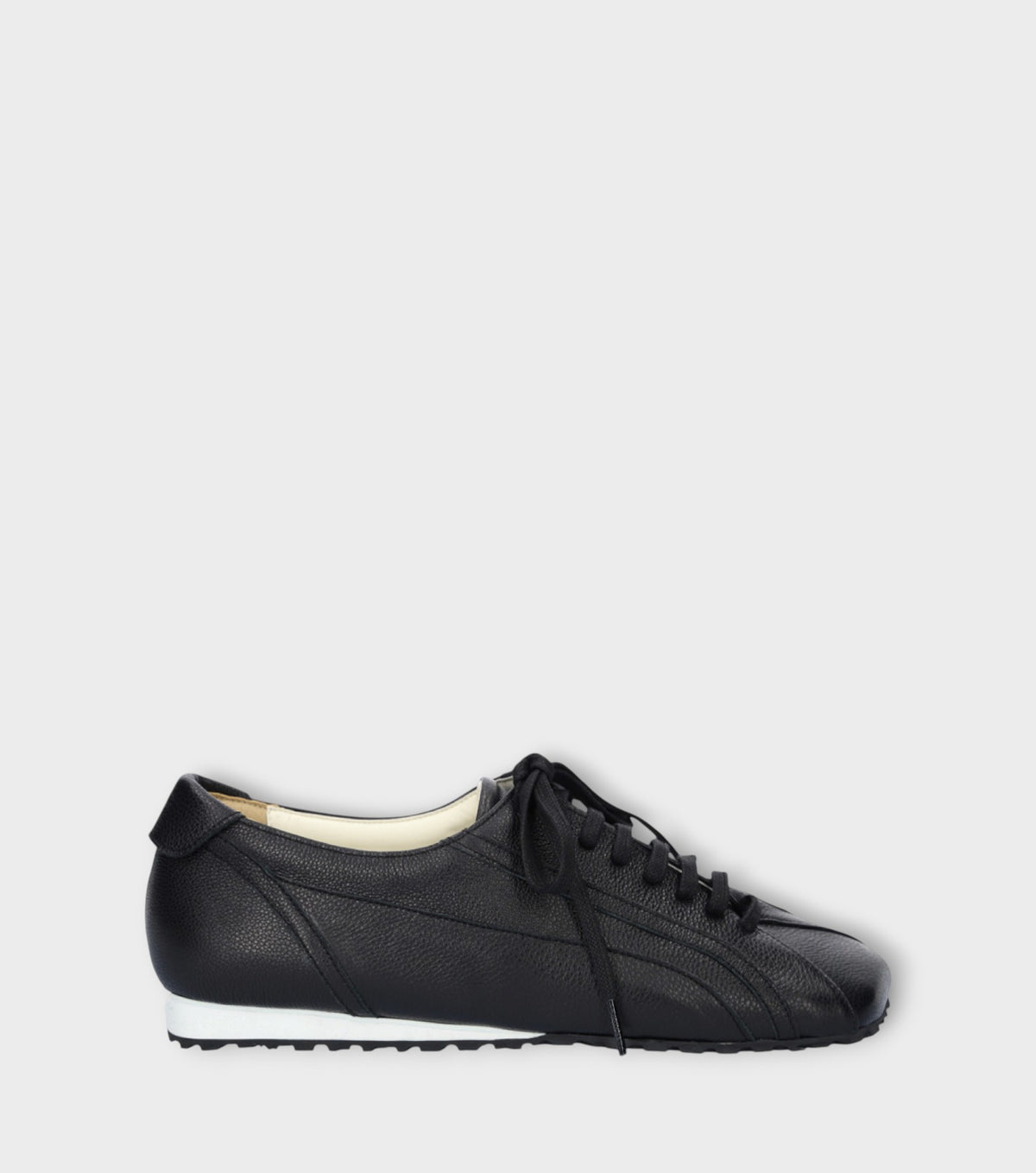 Black Matte Leather Diagonal Design Sneakers