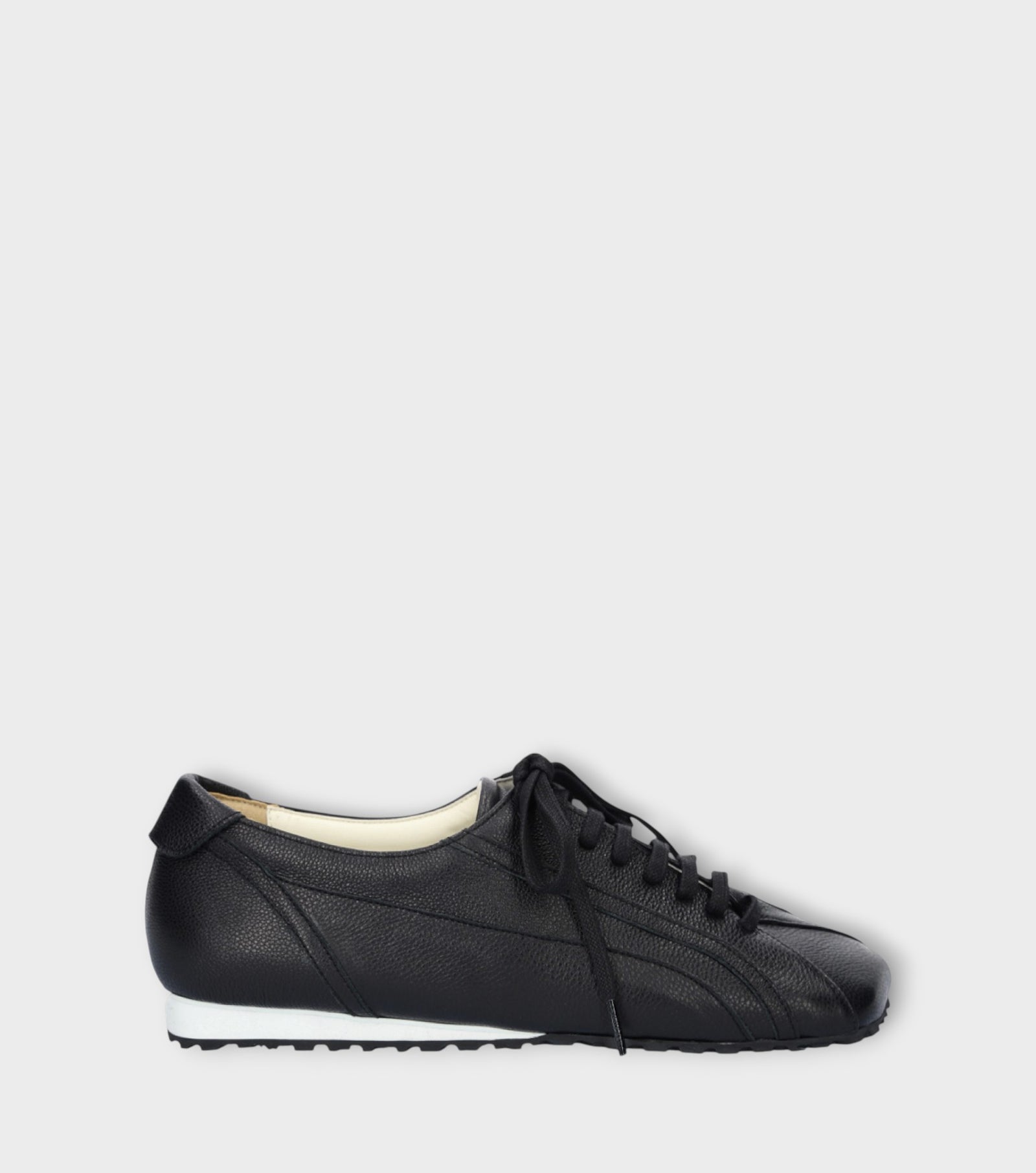 Black Matte Leather Diagonal Design Sneakers