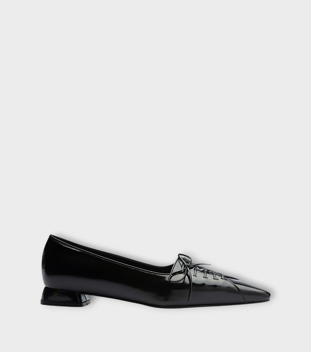 Black Patent Pointed Lace-Up Flats